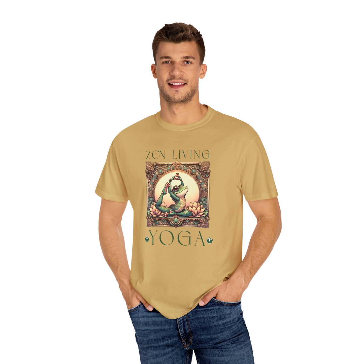 Green Yoga Frog Zen Living Unisex T-Shirt, Casual Wear, Highlander Fan Gift, T-Shirt Printify