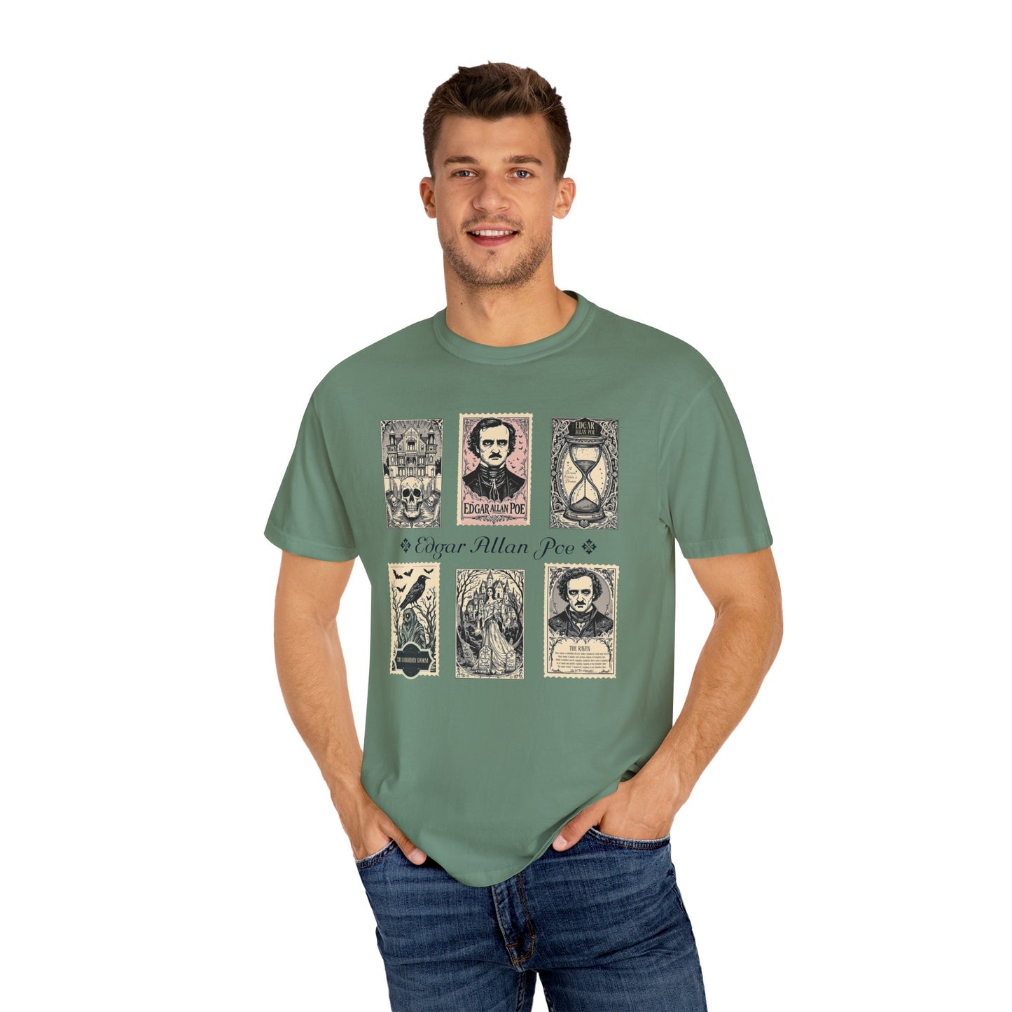 Edgar Allan Poe T-Shirt Gothic Graphic Tee The Raven Nevermore Quote Horror Literature Shirt Dark Academia Aesthetic Halloween Party Gift