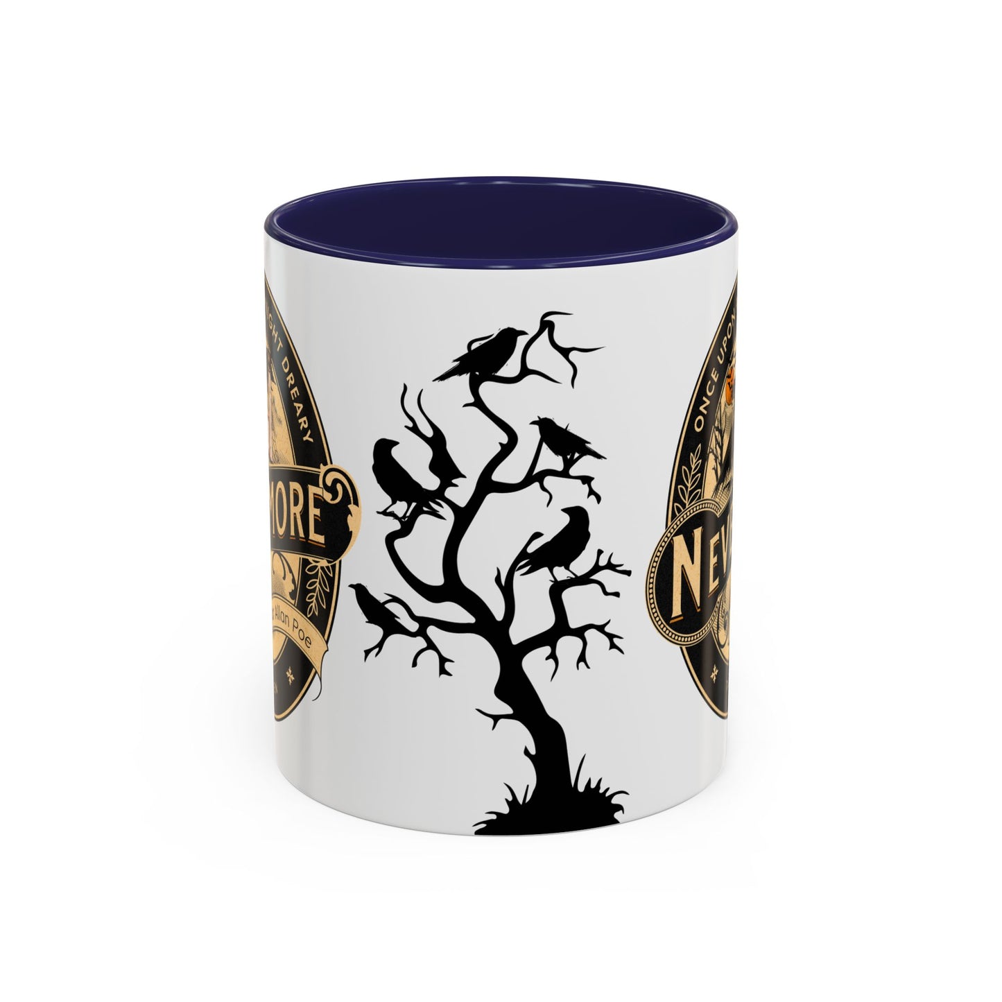 Edgar Allan Poe Coffee Mug, The Raven, Spooky Halloween Coffee, Tea Mug, Haunting Horror Movie Gift for Halloween, Dark Academia, Book Lover Mug Printify 11oz Navy