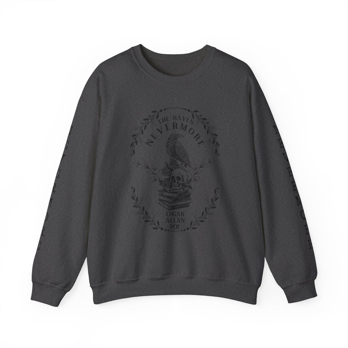 Edgar Allan Poe, Nevermore The Raven Sweatshirt, Book Lover, Halloween, Haunting Gothic Gift, Light, Dark Academia, Horror Movie Sweater Sweatshirt Printify S Dark Heather
