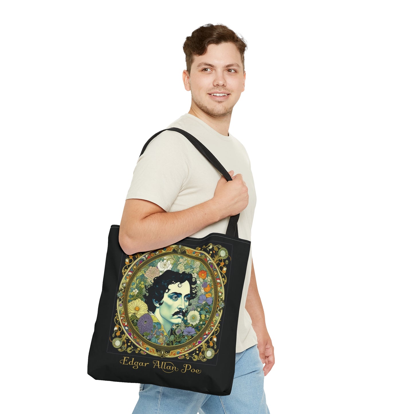 Edgar Allan Poe Tote Bag, Night Garden Botanical Shoulder Bag, Book, Library, Grocery, Travel Bag, Dark Academia, Bookish, Bookclub Gift, Bags Printify