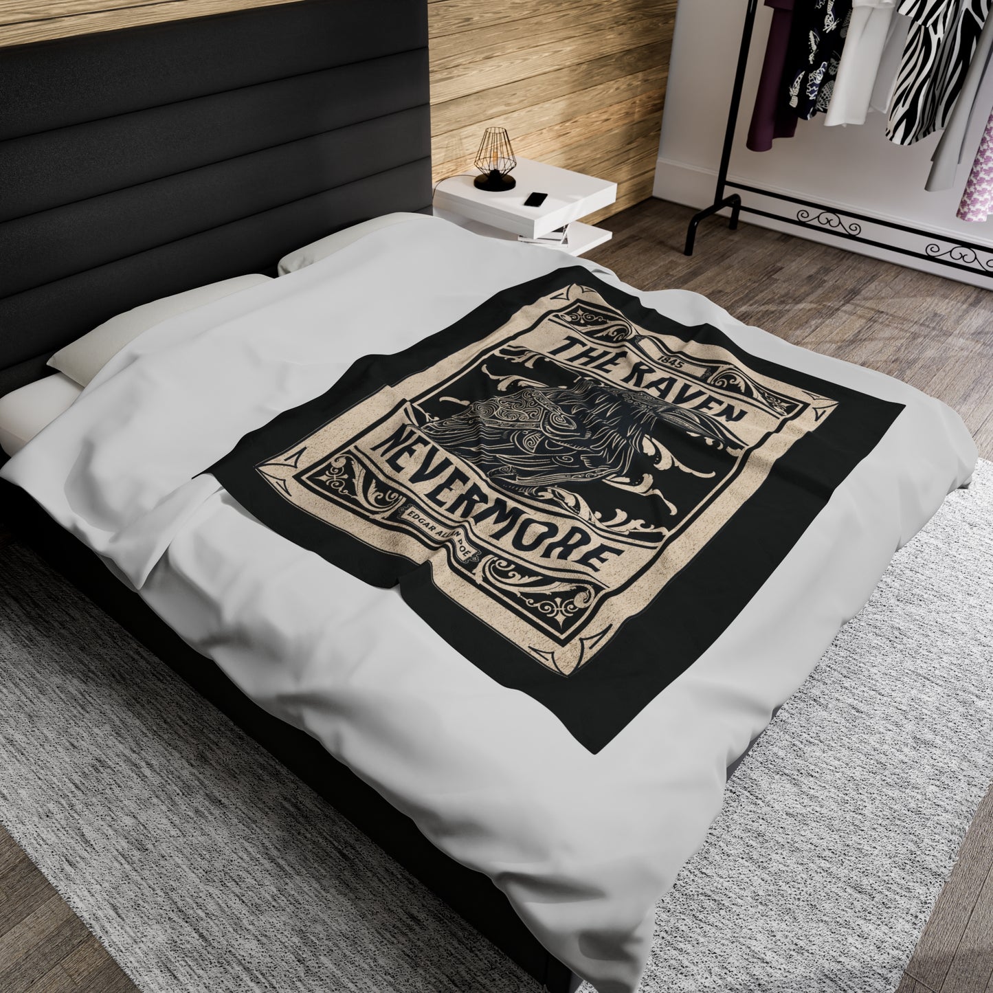 Edgar Allan Poe, Nevermore The Raven Throw Blanket, Book Lover Reading Blanket, Gothic Light, Dark Academia, Horror Movie Watching Blanket All Over Prints Printify