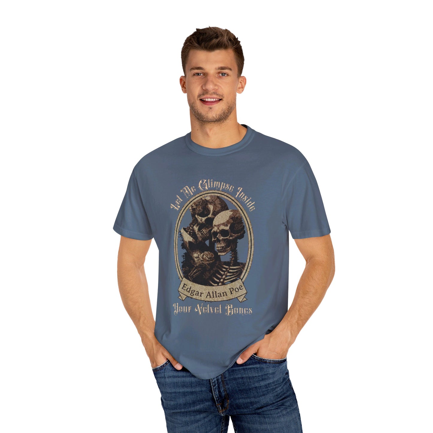 Edgar Allan Poe Shirt, Your Velvet Bones Tee, Book, Reading Lover Shirt, Halloween, Gothic, Light Academia Gifts, Comfort Colours TShirt T-Shirt Printify