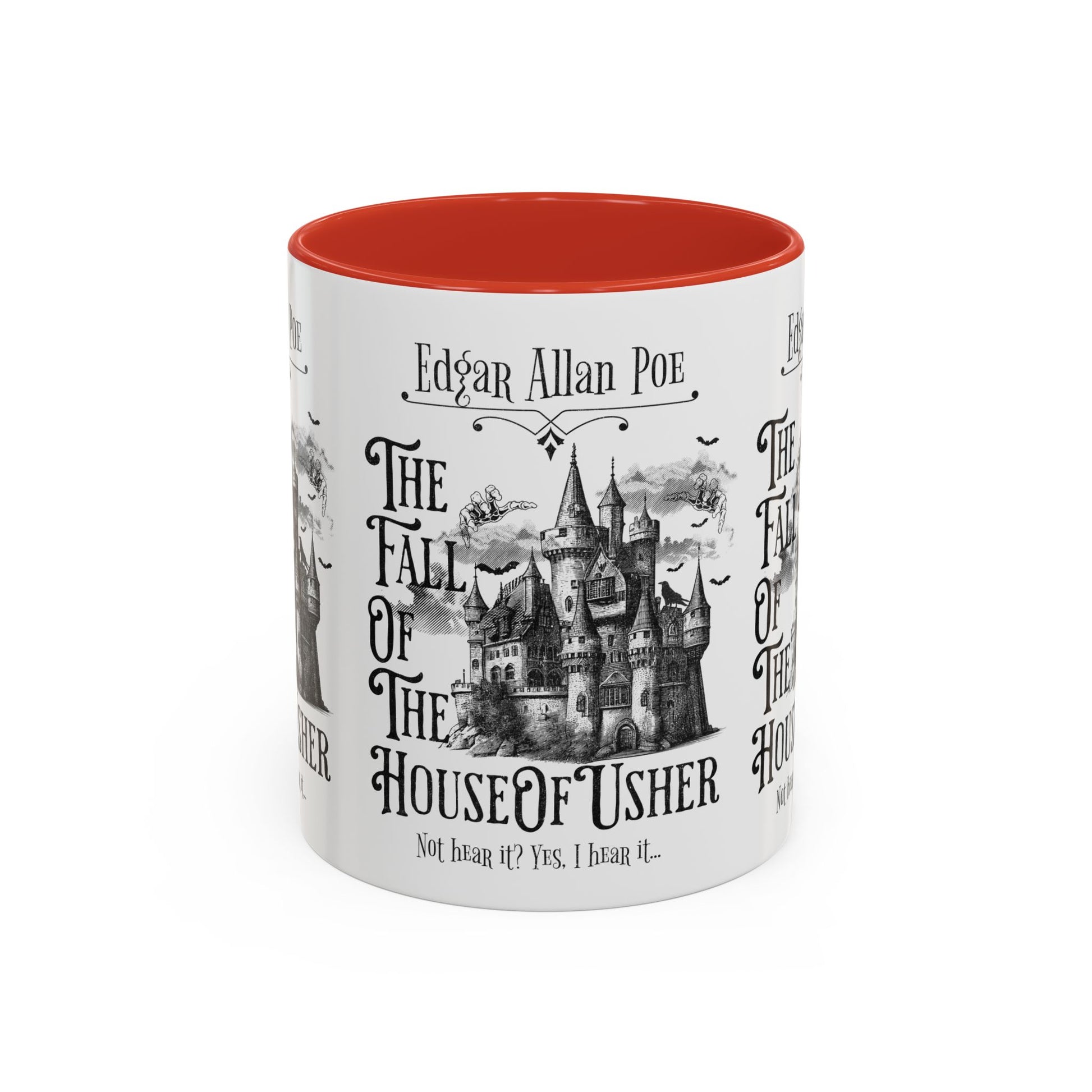 Edgar Allan Poe Coffee Mug,  Fall of the House of Usher, Spooky Halloween Coffee or Tea Mug, Haunting Horror Movie Gift for Halloween Mug Printify 11oz Red