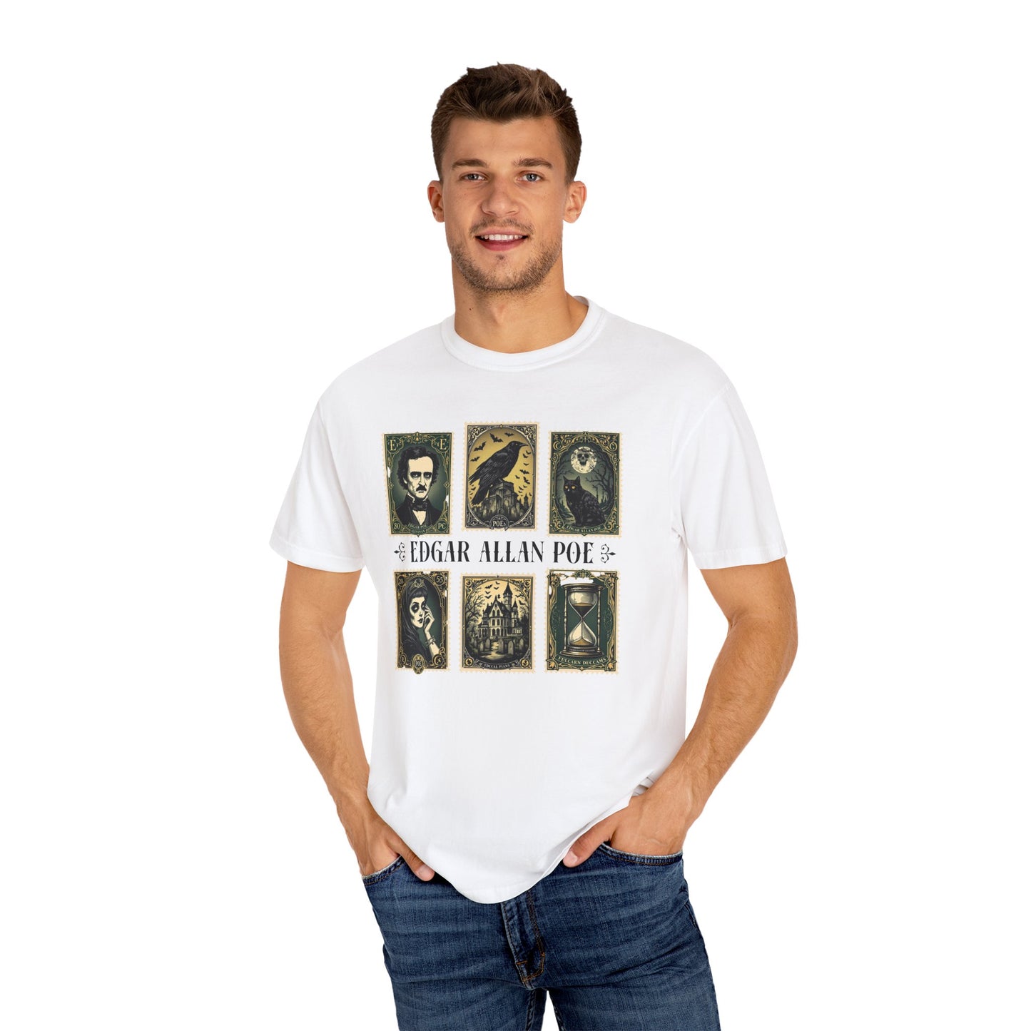 Edgar Allan Poe T-Shirt Gothic Graphic Tee The Raven Nevermore Quote Horror Literature Shirt Dark Academia Aesthetic Halloween Party Gift T-Shirt Printify