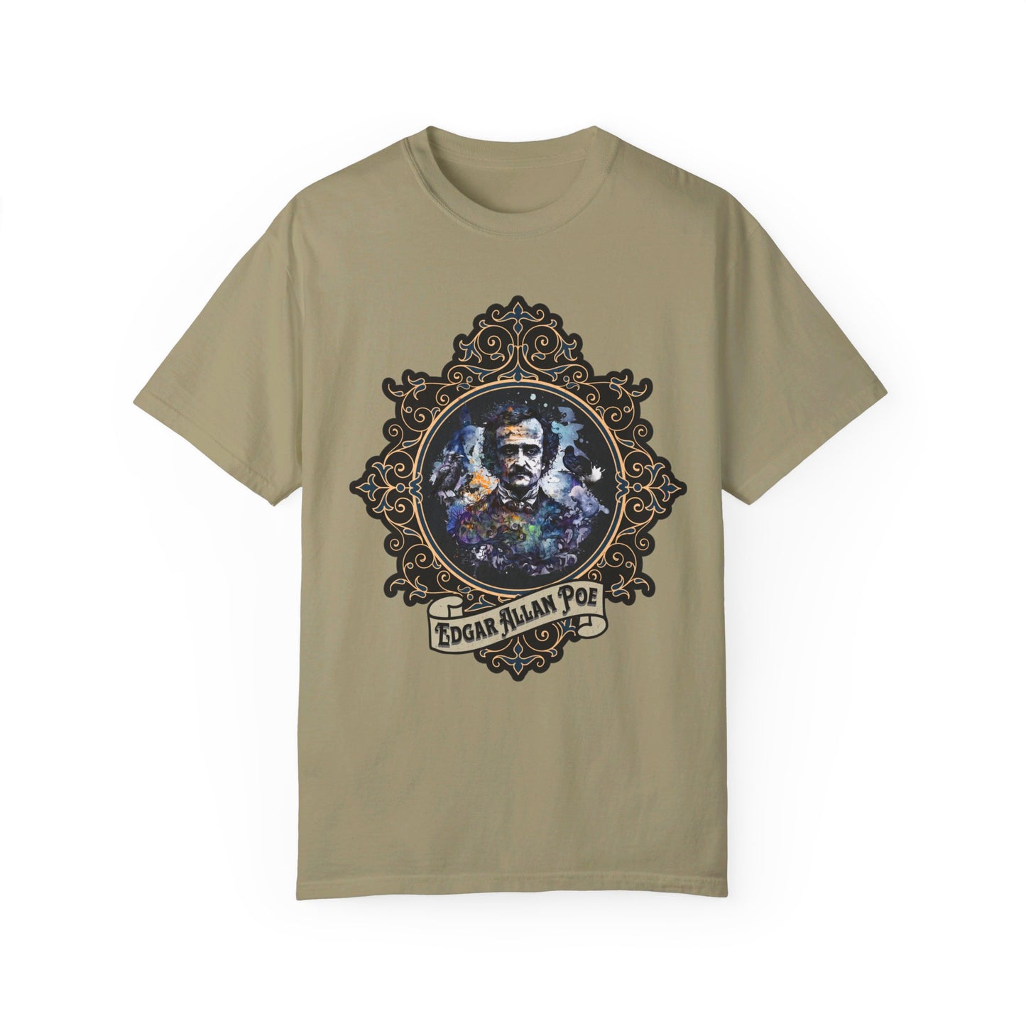 Edgar Allan Poe Shirt, Poet, Poetry Lover Tee, Book, Reading Lover Shirt, Halloween, Gothic, Light Academia Gifts, Comfort Colours TShirt T-Shirt Printify Khaki S