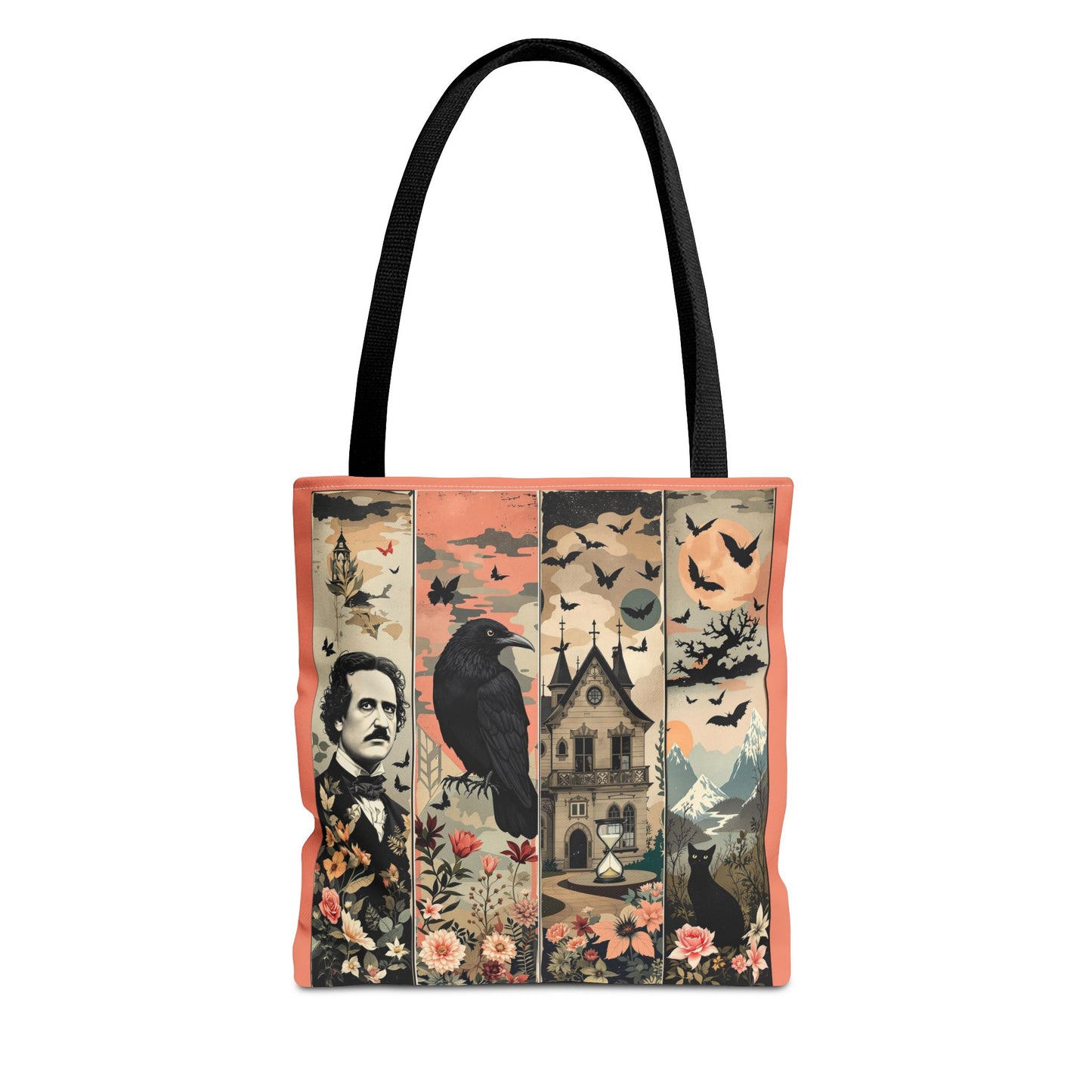 Edgar Allan Poe Tote Bag Gothic Literary Gift for Book Lover Dark Academia Macabre Accessory Halloween Tote Fall School Bag for Poetember Bags Printify 13" × 13'' Black