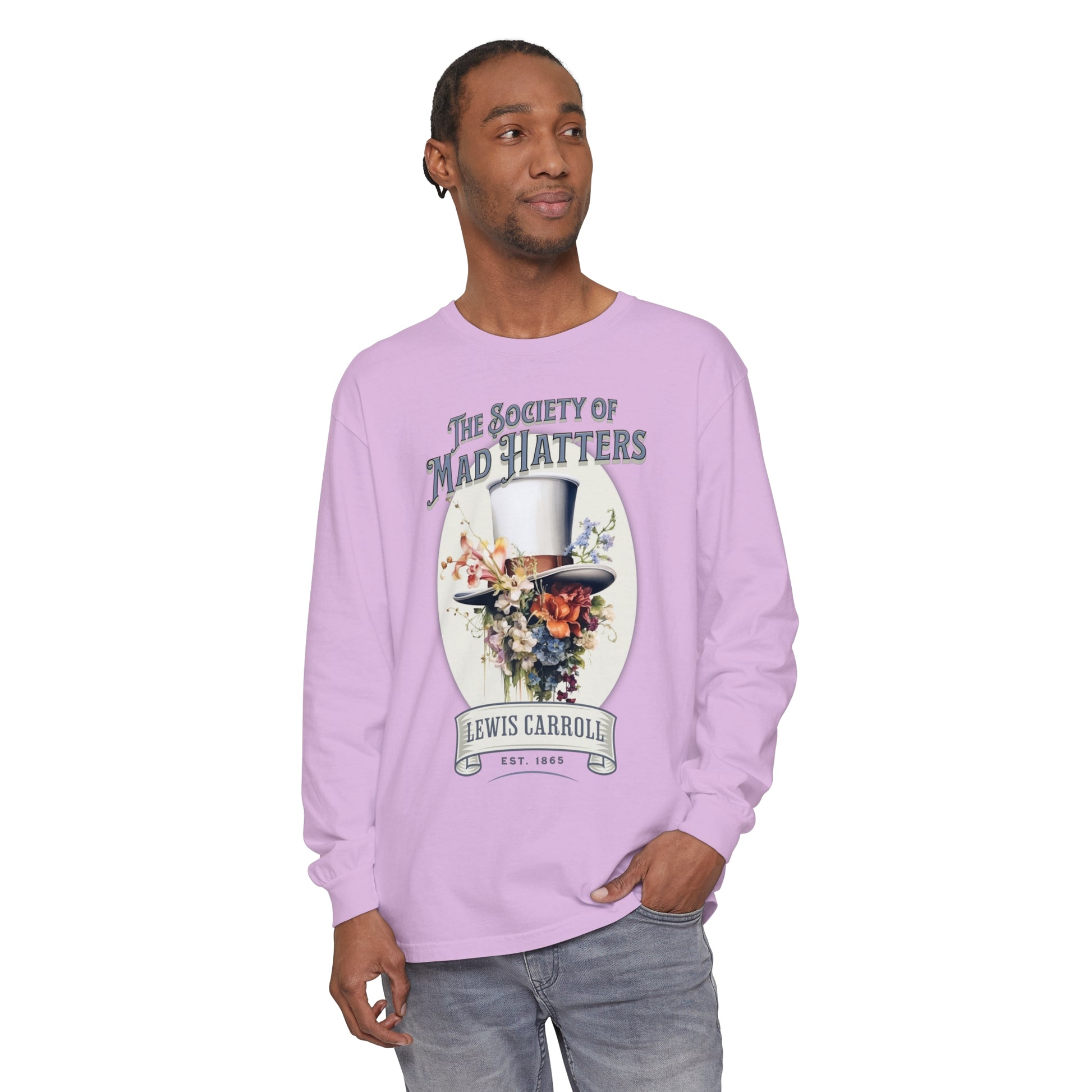 Alice in Wonderland Long Sleeve Shirt, Vintage Lewis Carroll The Mad Hatter TShirt, Tea Party, Queen of Hearts Bookish Booktok Academia Gift Long-sleeve Printify