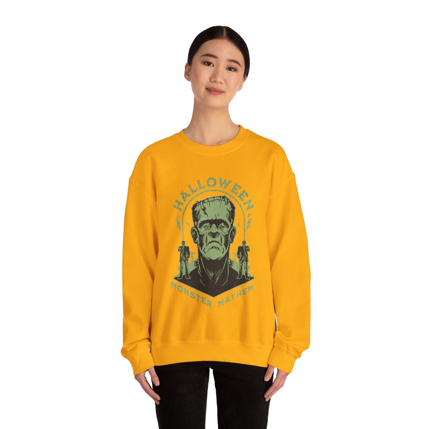 Vintage Halloween Frankenstein Monster Graphic Sweatshirt, Creepy Spooky Book Lover Gift, Horror Movie, Fall Festival Party Sweater. Sweatshirt Printify