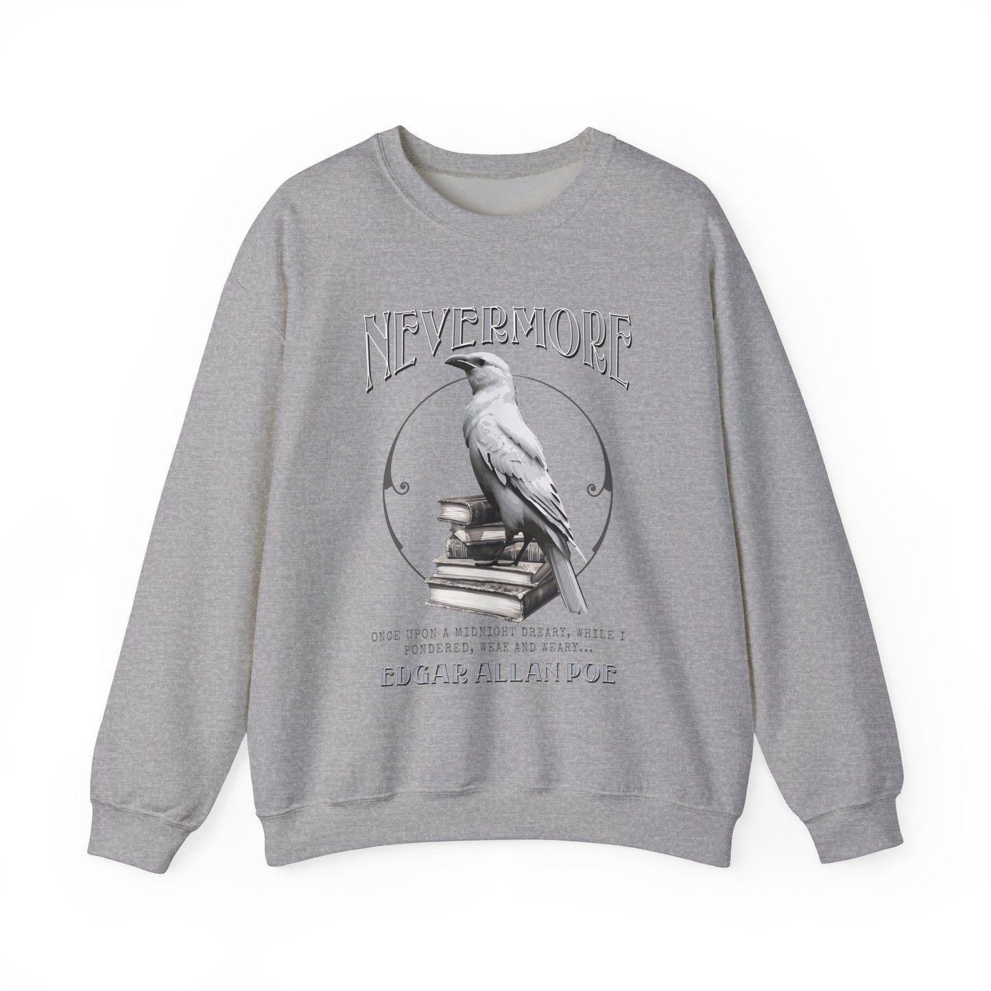 The White Raven Edgar Allan Poe Nevermore Sweatshirt Book Lover Halloween Haunting Gothic Gift Light Dark Academia Horror Movie Bookclub Sweater Sweatshirt Printify S Sport Grey