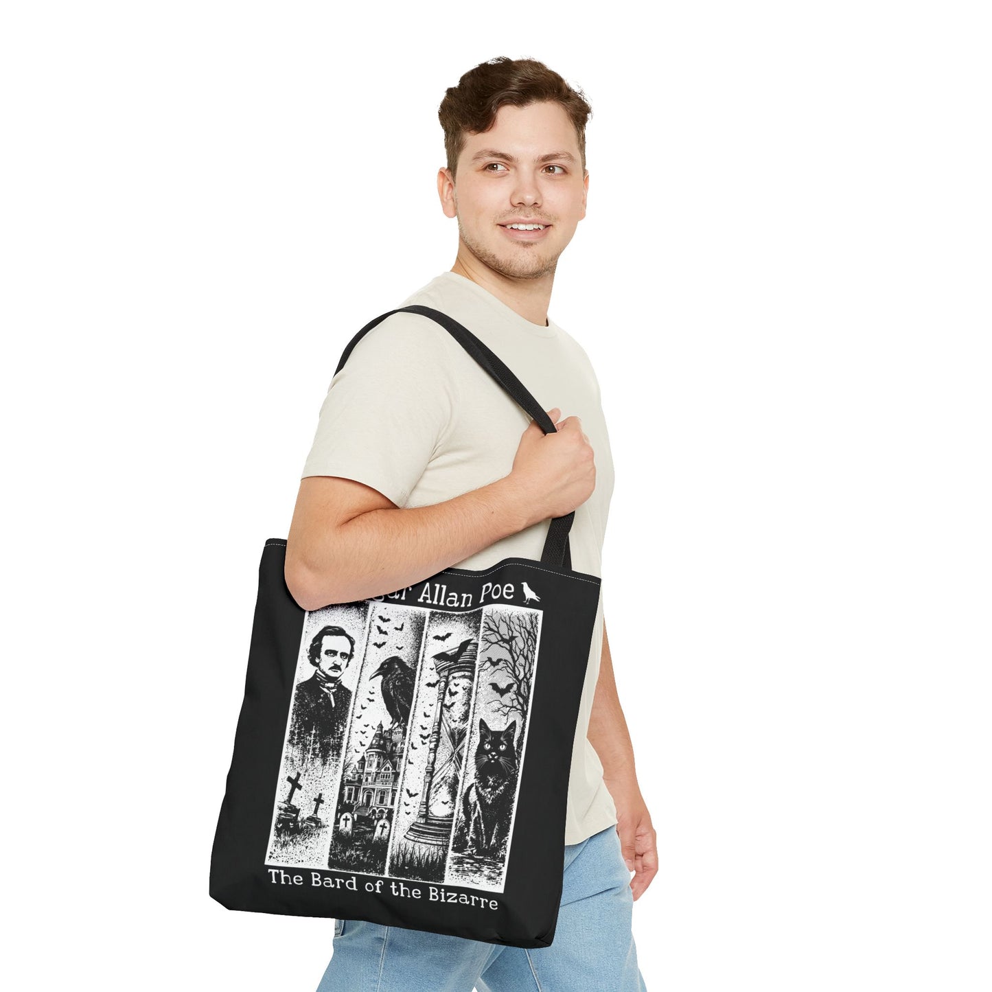 Edgar Allan Poe Tote Bag Gothic Literary Gift for Book Lover Dark Academia Macabre Accessory Halloween Tote Fall School Bag for Poetember Bags Printify