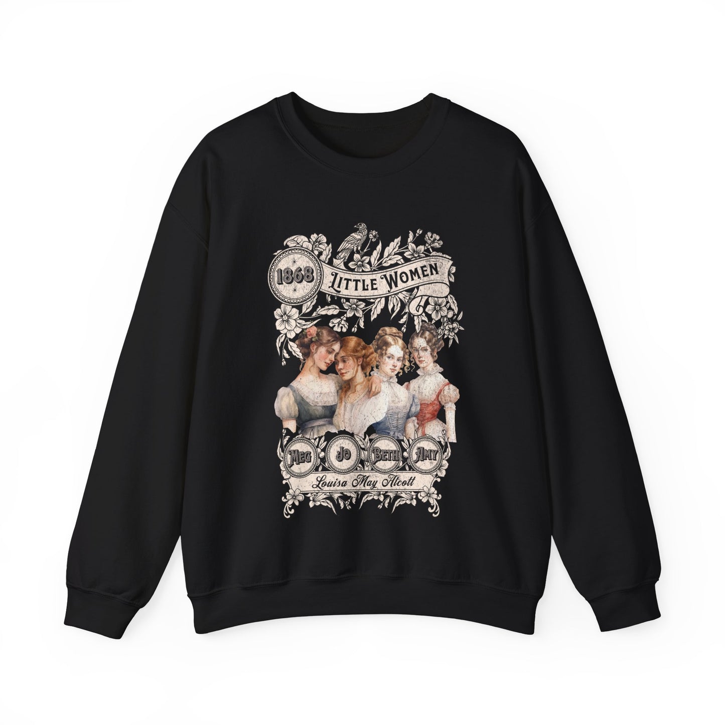 Little Women Sweatshirt, Louisa May Alcott Historical Romance Sweater, Bookish Literary Fan Art Gift, Gift for Her, Bookclub Crewneck Shirt Sweatshirt Printify S Black