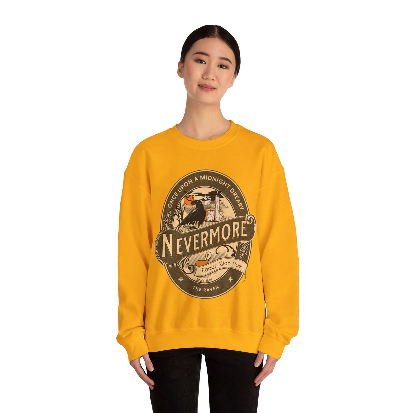 Edgar Allan Poe, Nevermore The Raven Sweatshirt, Book Lover, Halloween, Haunting Gothic Gift, Light, Dark Academia, Horror Movie Sweater Sweatshirt Printify