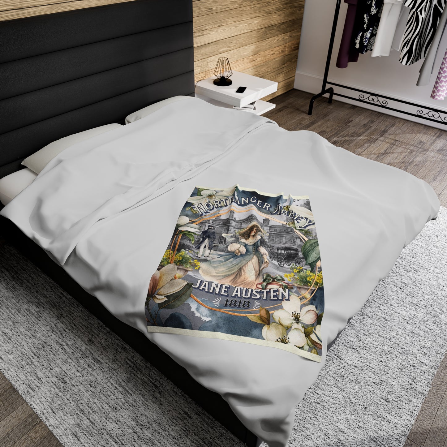 Jane Austen Plush Throw Blanket, Northanger Abbey Historical Romance Gift, Bookish Literary Jane Austen Fan Art Gift, Gift for Her, Bookclub All Over Prints Printify