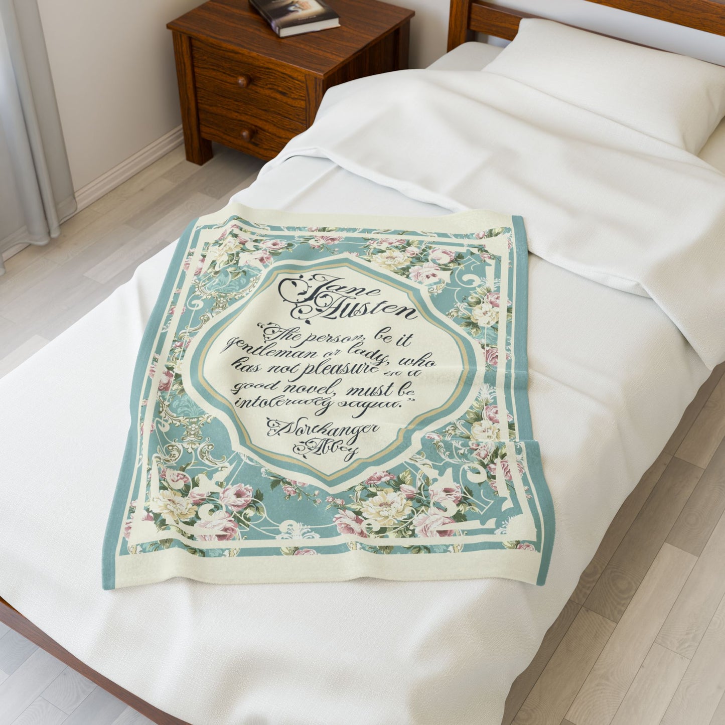 Jane Austen Quote Cozy Literary Velveteen Blanket - Perfect for Book Lovers, Gifts for Sisters, Home Decor, Reading Nook, Cozy Nights All Over Prints Printify