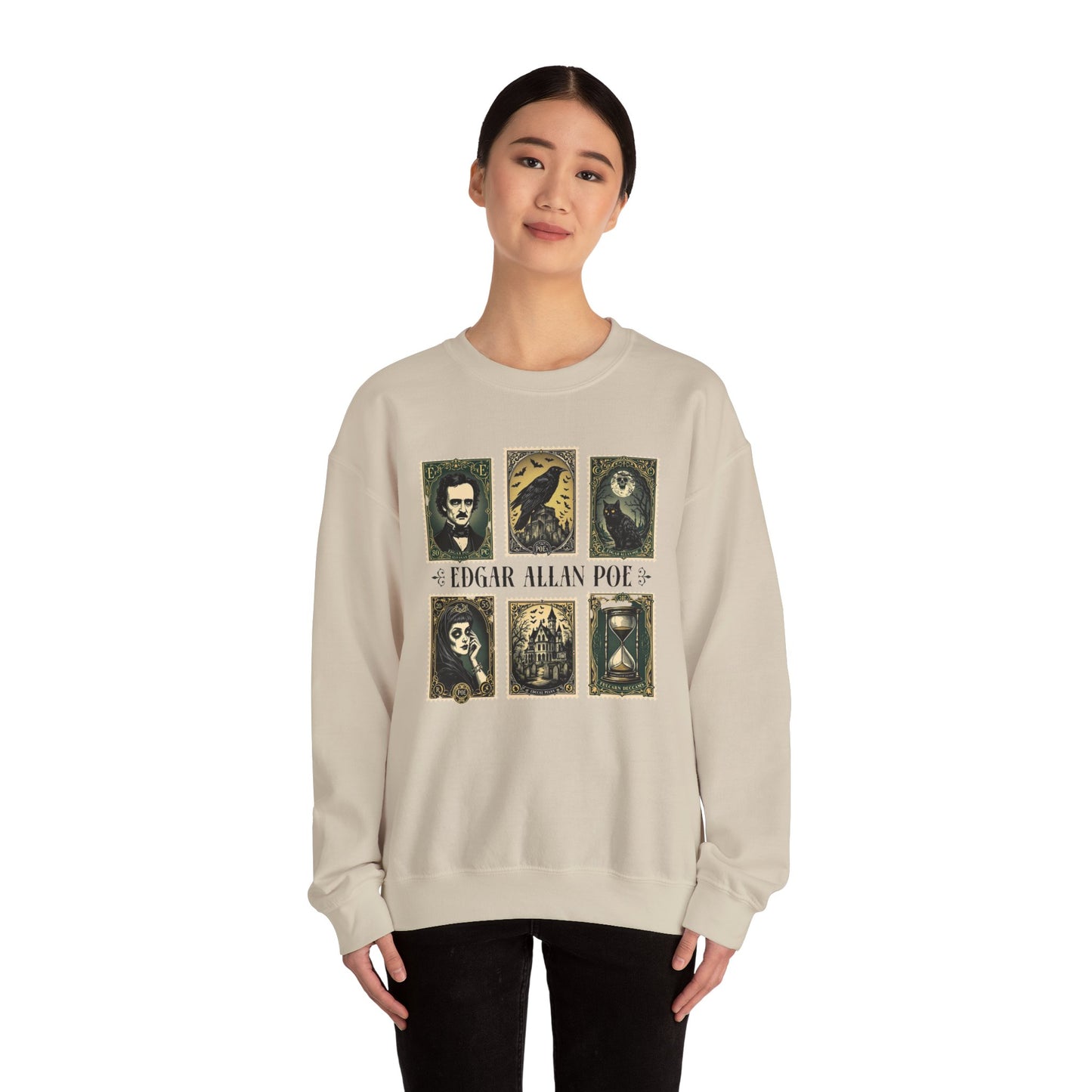 Edgar Allan Poe Sweatshirt The Raven Nevermore Gothic Horror Sweater Dark Academia Macabre Halloween Gift for Book Lovers Birthday Christmas Sweatshirt Printify