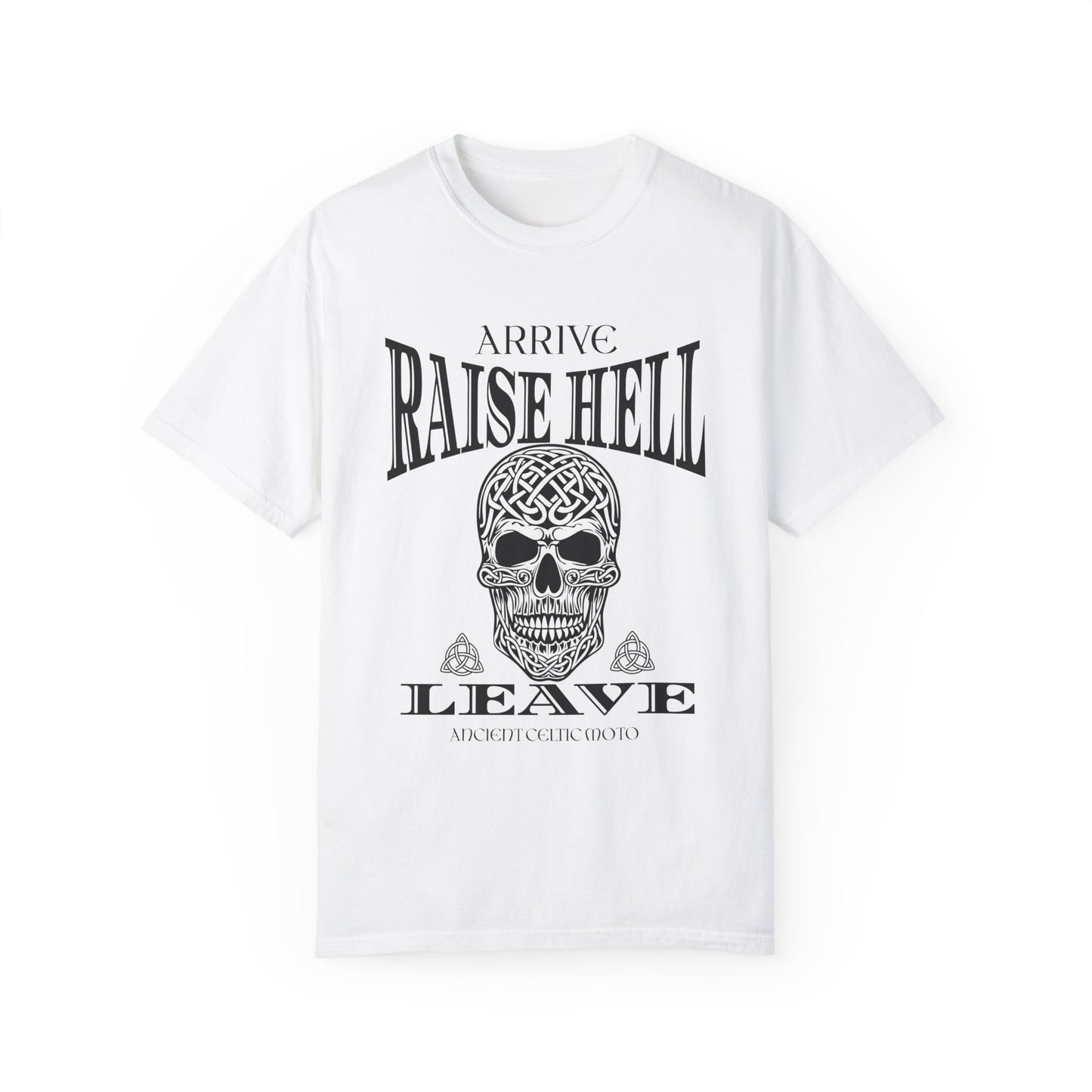 Renfaire Celtic Skull Design T-Shirt Raise Hell Celtic Moto Medieval Renaissance Comfortable Style Tee For Festivals And Music Events T-Shirt Printify White S