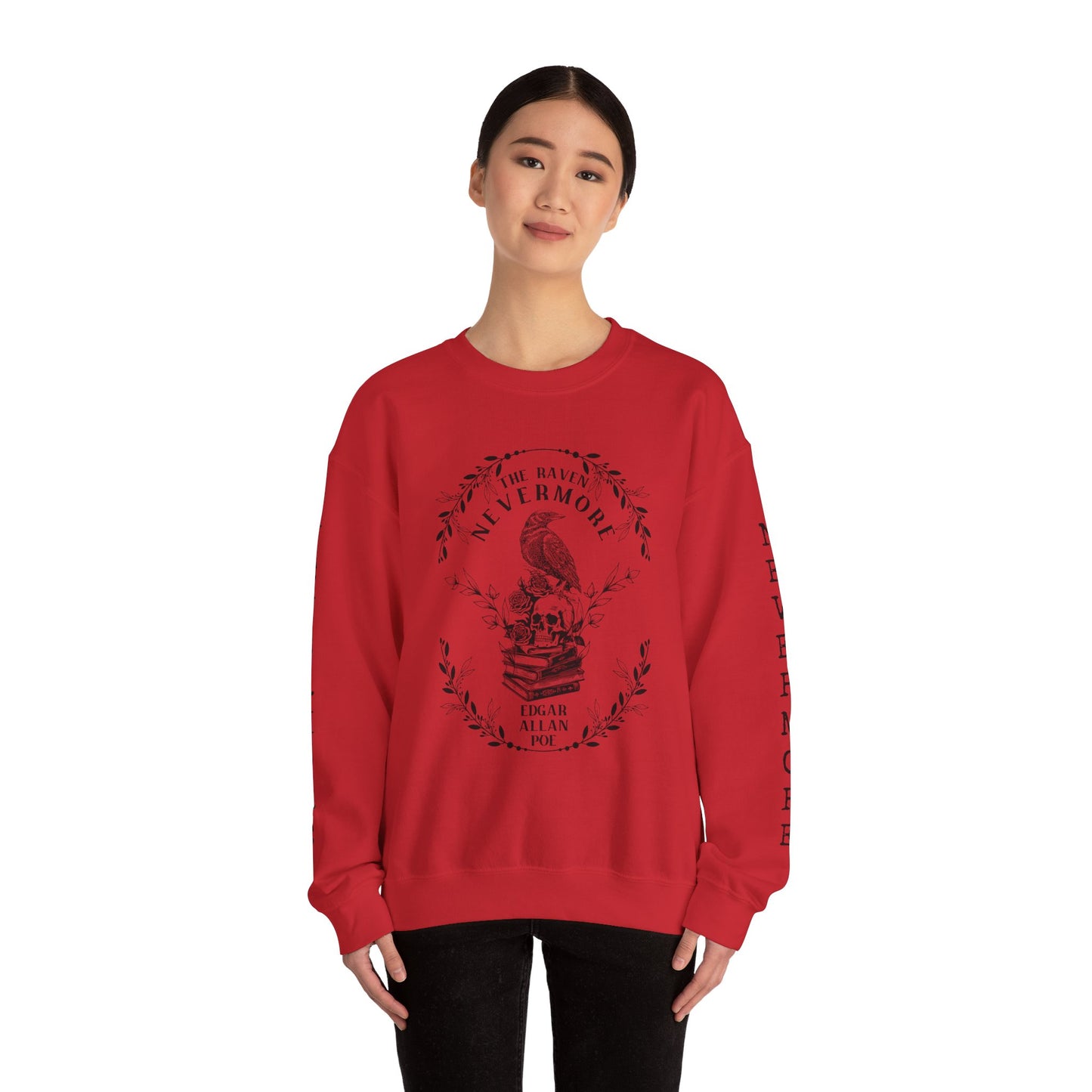 Edgar Allan Poe, Nevermore The Raven Sweatshirt, Book Lover, Halloween, Haunting Gothic Gift, Light, Dark Academia, Horror Movie Sweater Sweatshirt Printify