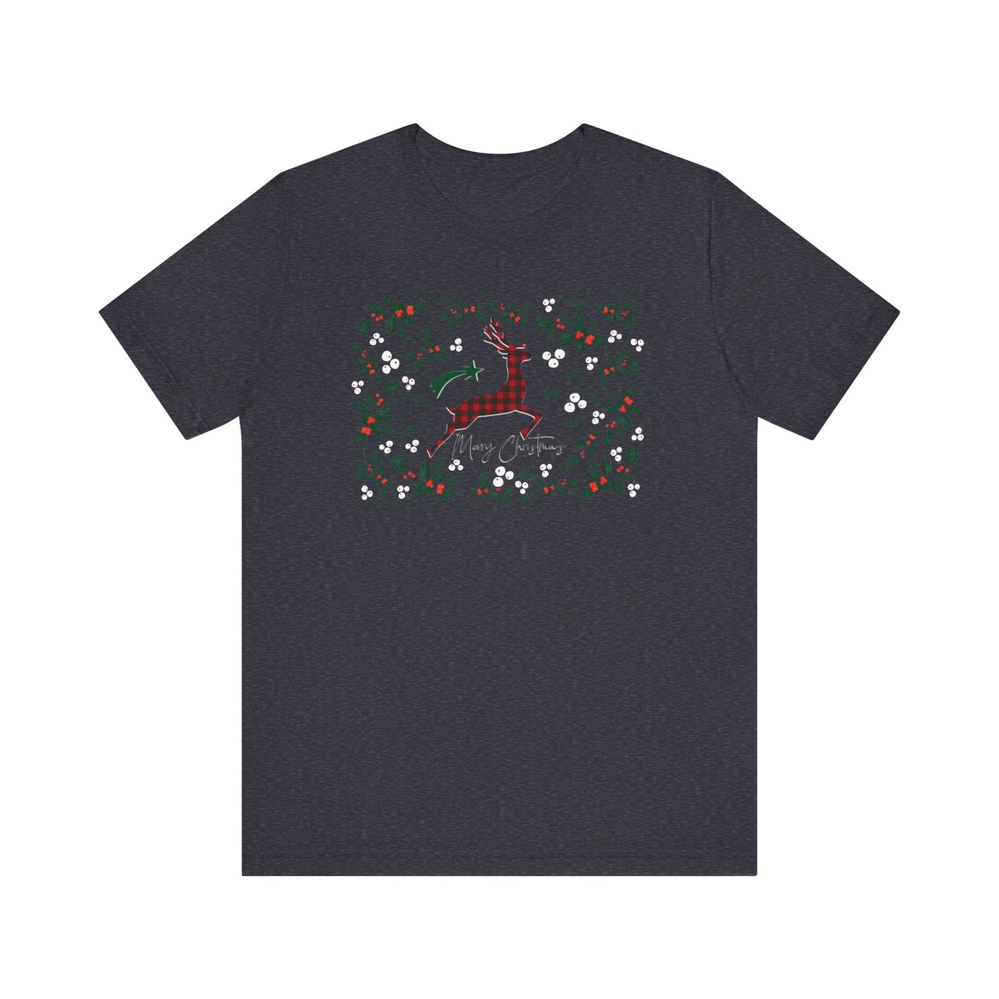 Merry Christmas Plaid Reindeer Shirt, Country Reindeer Shirt, Christmas Family Shirt, Christmas Shirt, Merry Christmas Shirt, Christmas Gift T-Shirt Printify Heather Navy XS