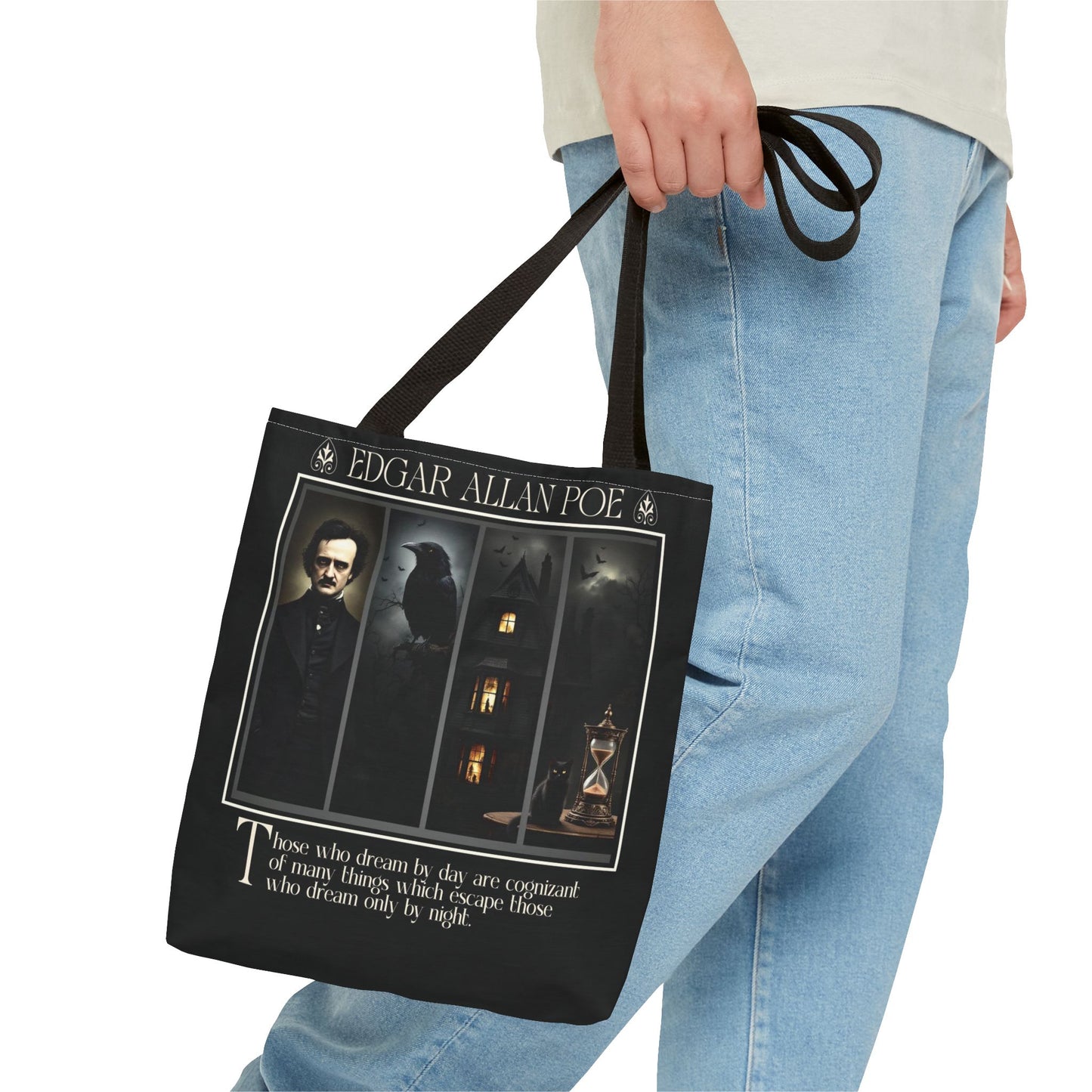 Edgar Allan Poe Tote Bag Gothic Literary Gift for Book Lover Dark Academia Macabre Accessory Halloween Tote Fall School Bag for Poetember Bags Printify