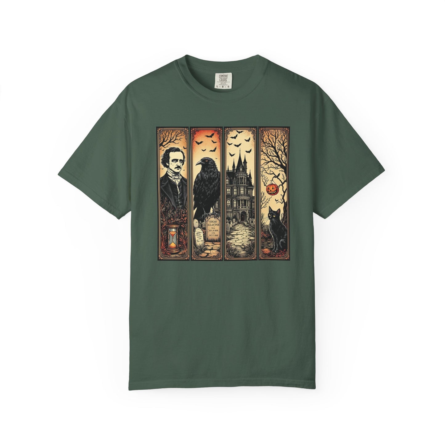 Edgar Allan Poe T-Shirt Gothic Graphic Tee The Raven Nevermore Quote Horror Literature Shirt Dark Academia Aesthetic Halloween Party Gift T-Shirt Printify Blue Spruce S
