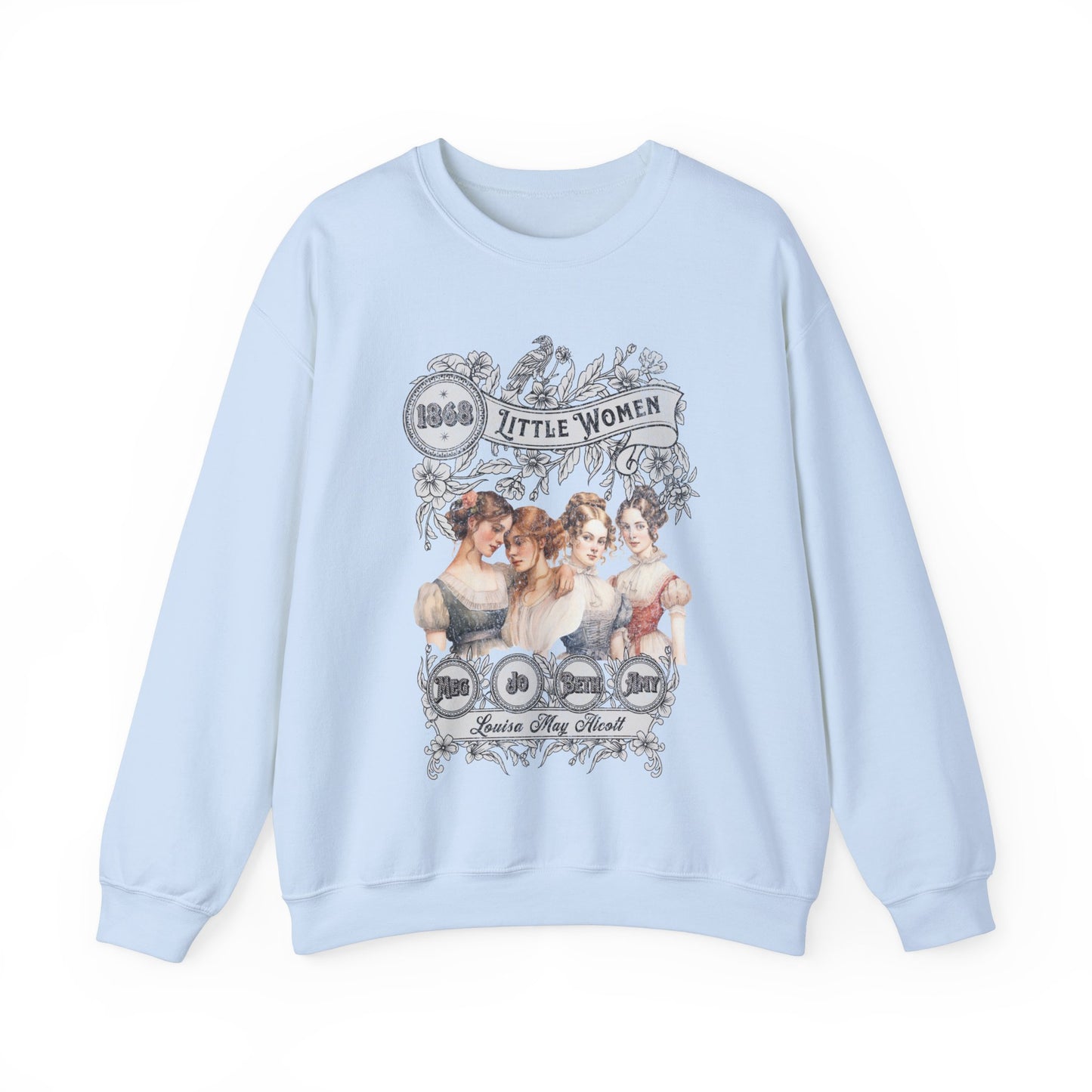 Little Women Sweatshirt, Louisa May Alcott Historical Romance Sweater, Bookish Literary Fan Art Gift, Gift for Her, Bookclub Crewneck Shirt Sweatshirt Printify S Light Blue