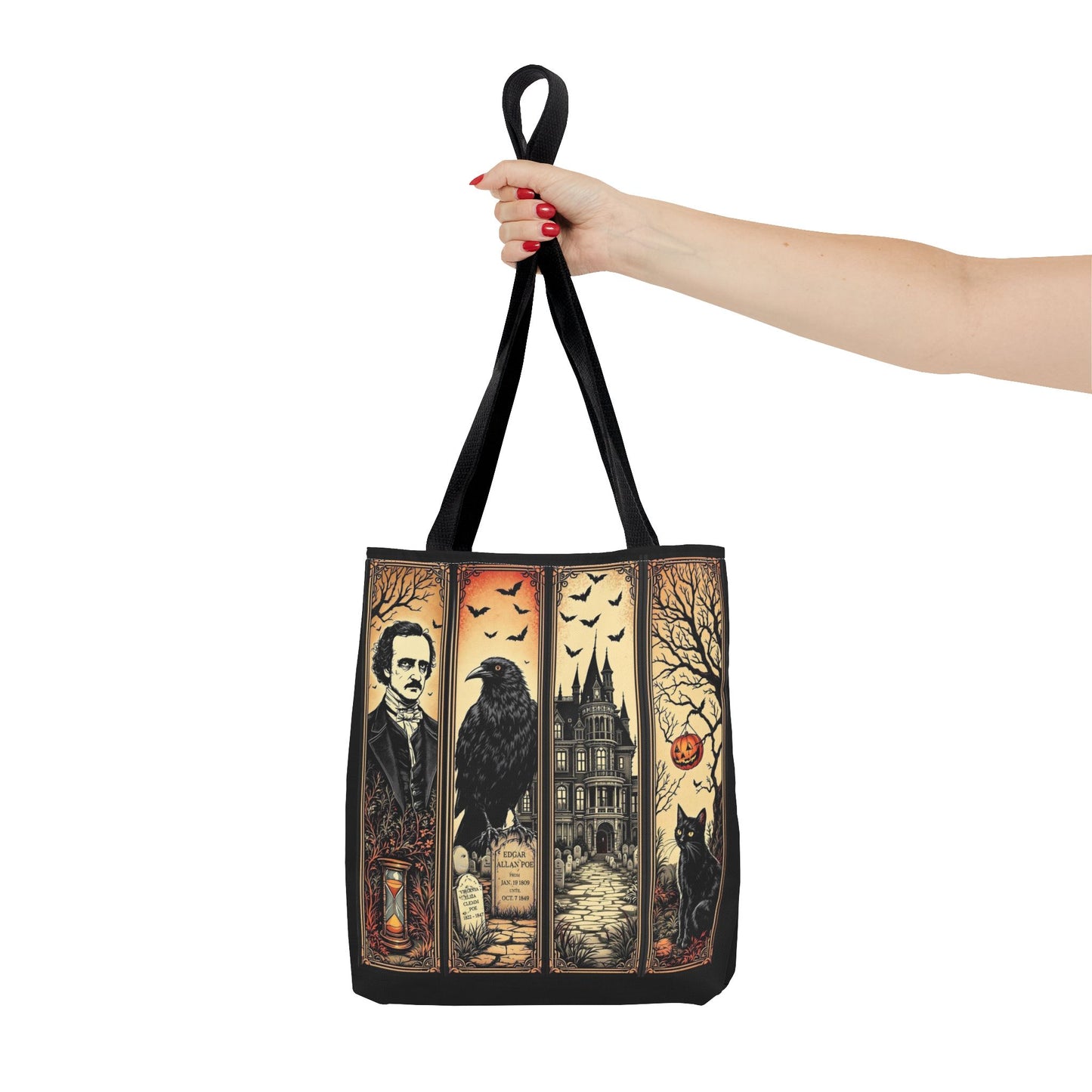 Edgar Allan Poe Tote Bag Gothic Literary Gift for Book Lover Dark Academia Macabre Accessory Halloween Tote Fall School Bag for Poetember Bags Printify