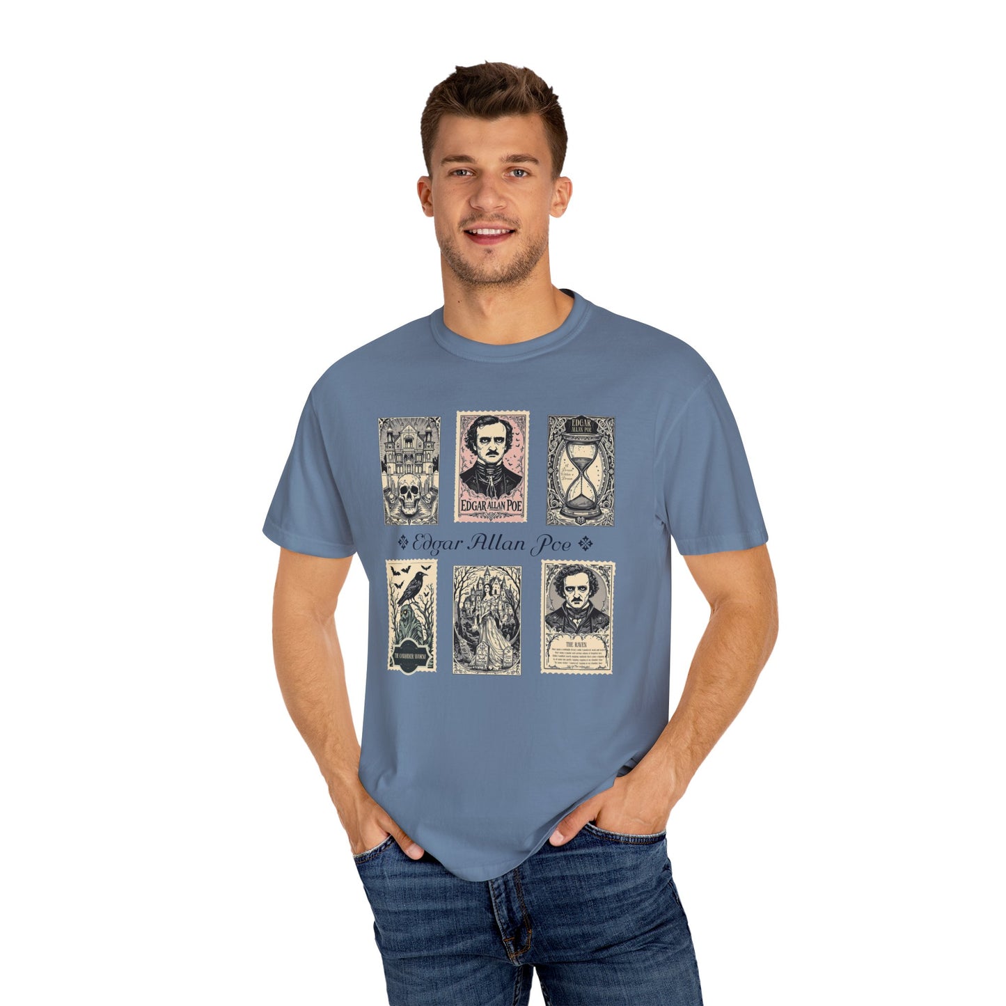 Edgar Allan Poe T-Shirt Gothic Graphic Tee The Raven Nevermore Quote Horror Literature Shirt Dark Academia Aesthetic Halloween Party Gift