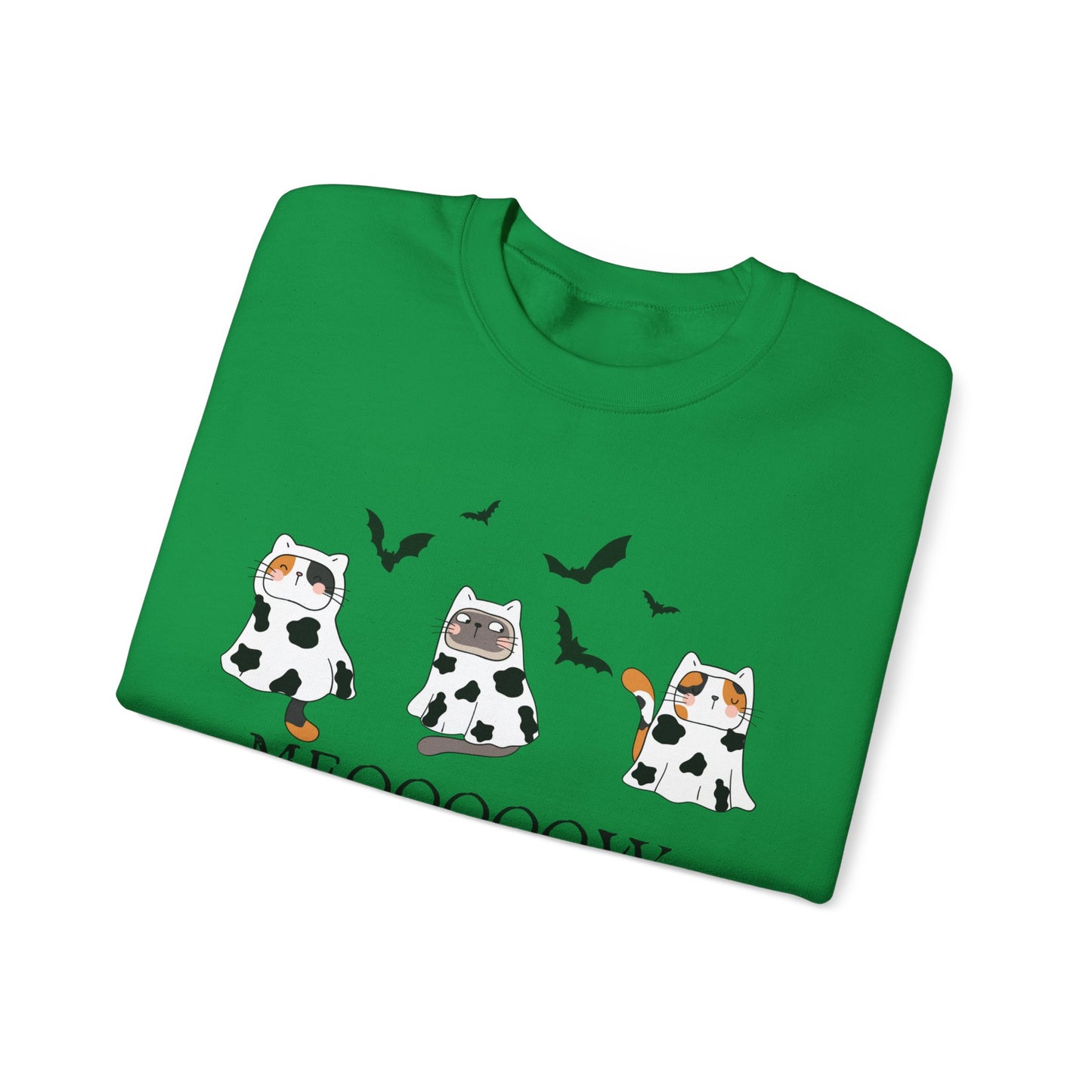 Cute Halloween Cow Ghost Cats Sweatshirt, Cats in Cow Ghost Costumes, Spooky Season Sweater, Halloween Party Shirt, Cat Lover Gift Sweatshirt Printify