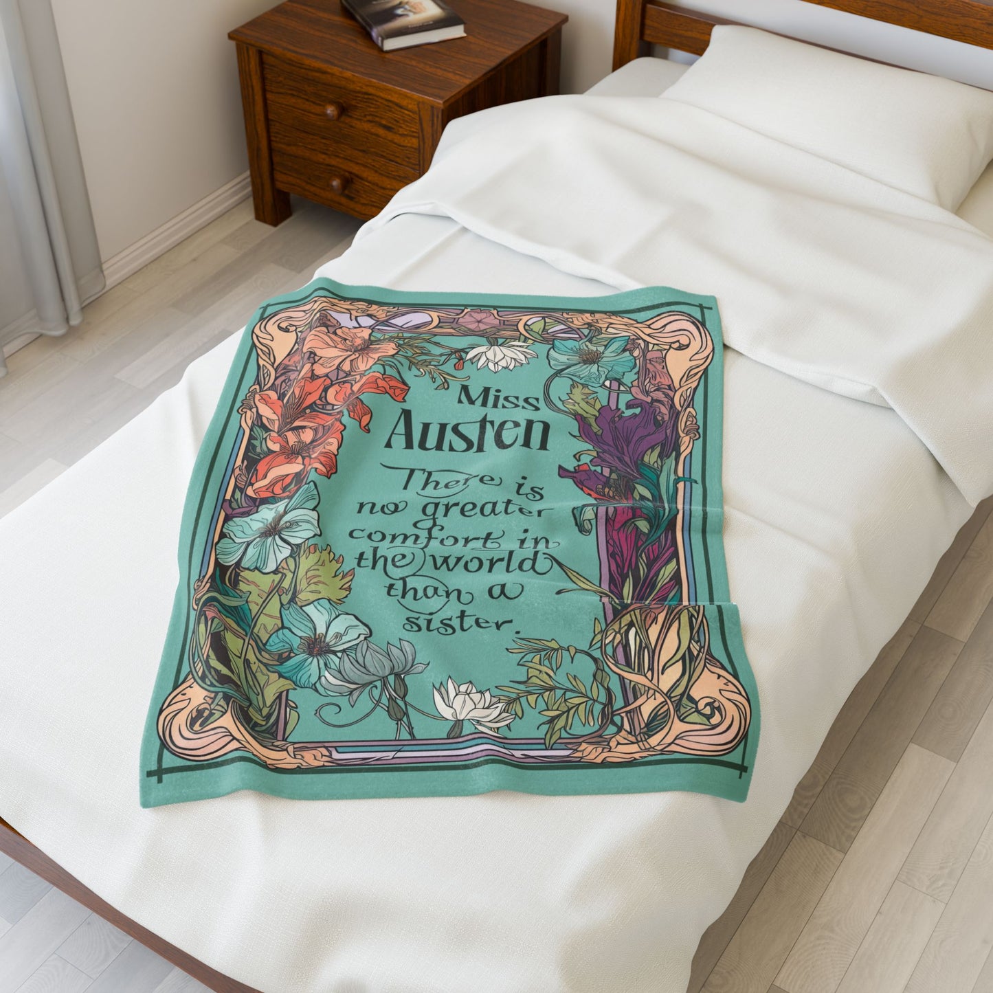 Jane Austen Quote Cozy Literary Velveteen Blanket - Perfect for Book Lovers, Gifts for Sisters, Home Decor, Reading Nook, Cozy Nights All Over Prints Printify