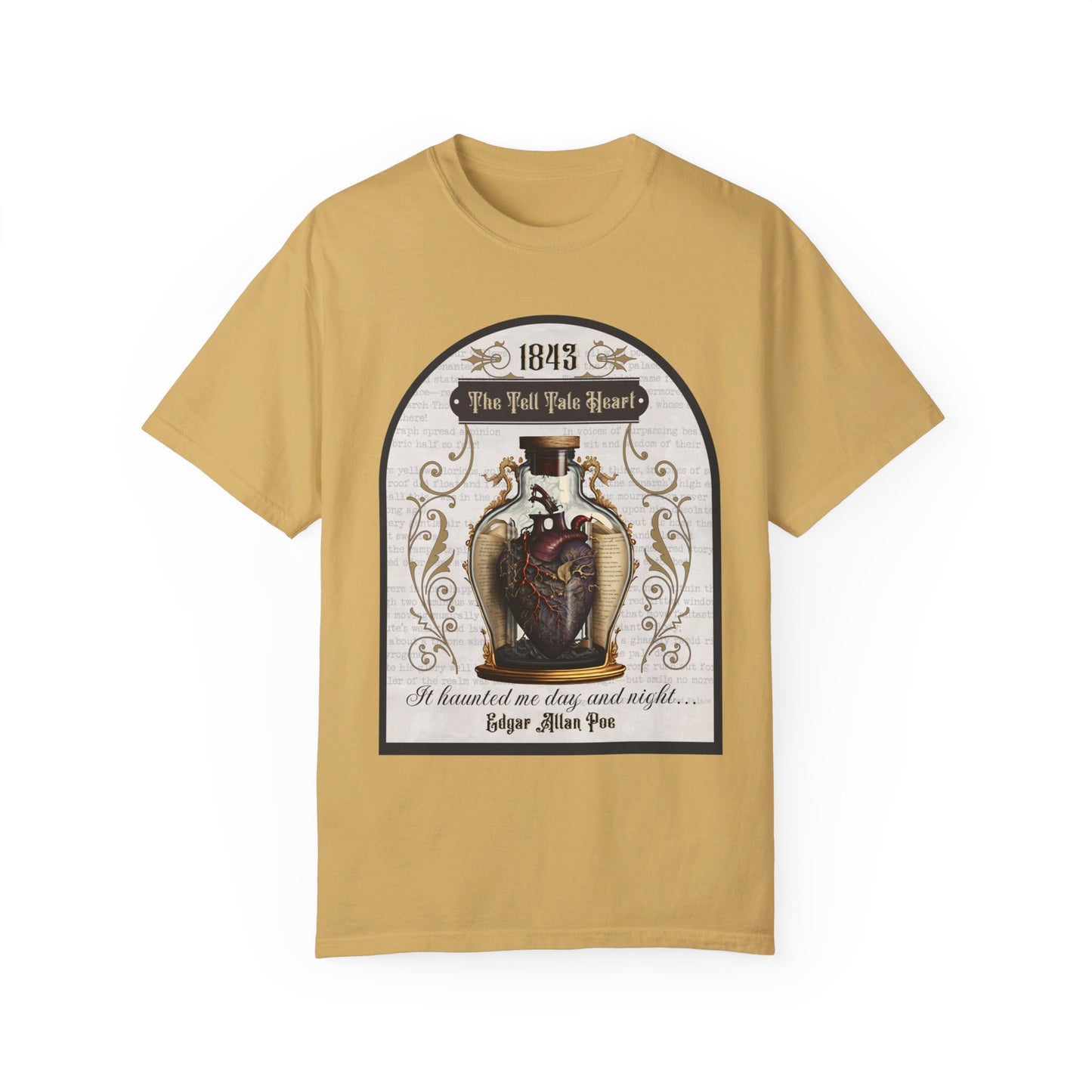 Edgar Allan Poe Shirt, The Tell Tale Heart Tee, Book, Reading Lover Shirt, Halloween, Gothic, Light Academia Gifts, Comfort Colours TShirt T-Shirt Printify Mustard S