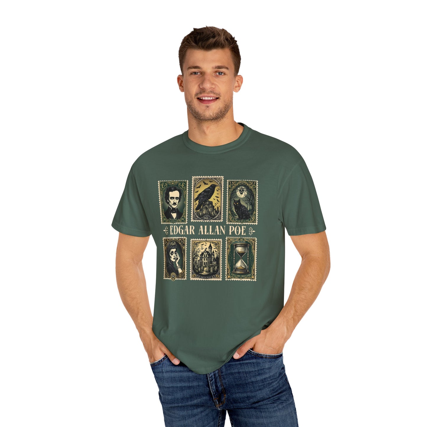 Edgar Allan Poe T-Shirt Gothic Graphic Tee The Raven Nevermore Quote Horror Literature Shirt Dark Academia Aesthetic Halloween Party Gift