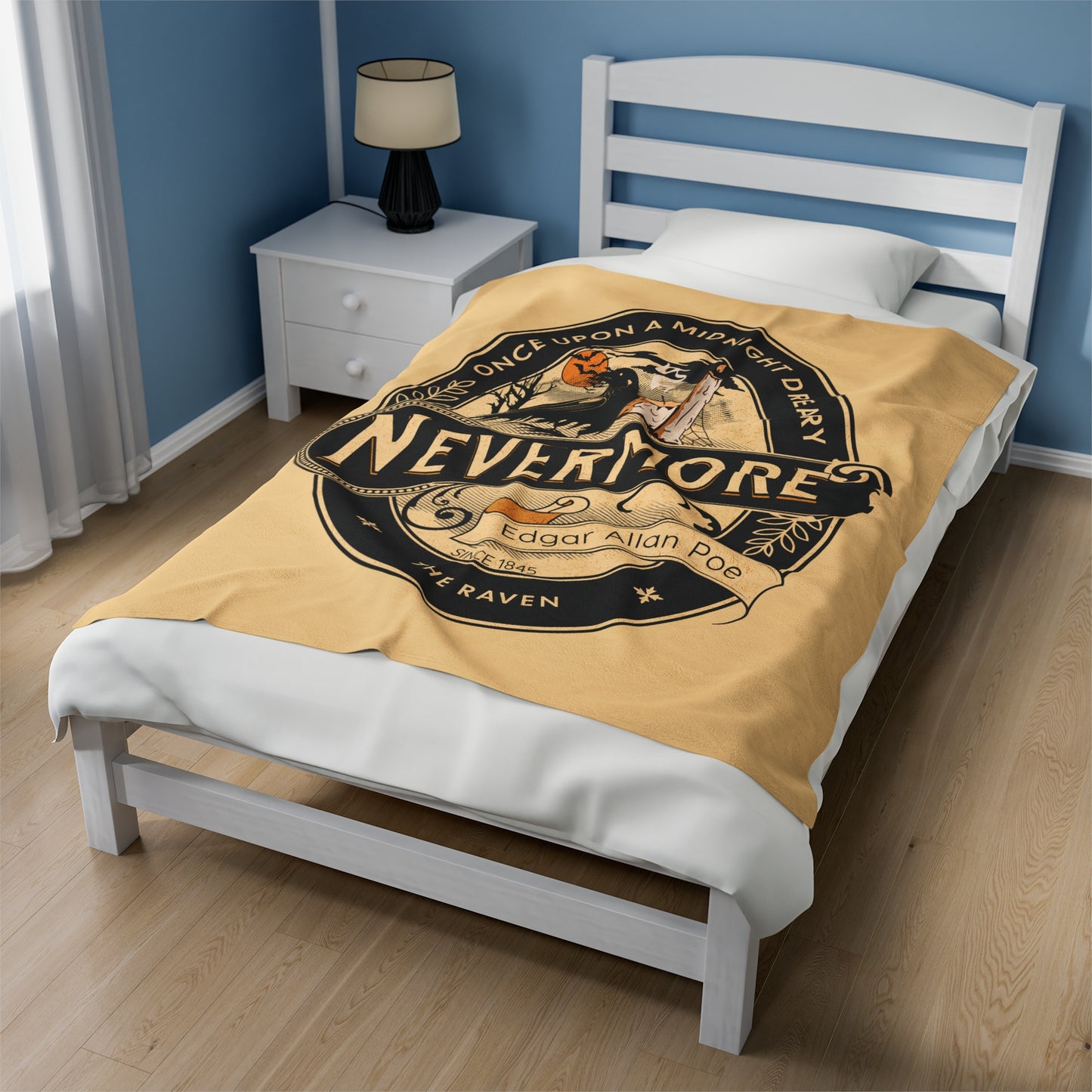 Edgar Allan Poe, Nevermore The Raven Throw Blanket, Book Lover Reading Soft Blanket, Gothic Dark Academia, Horror Movie Watching Plush Throw All Over Prints Printify