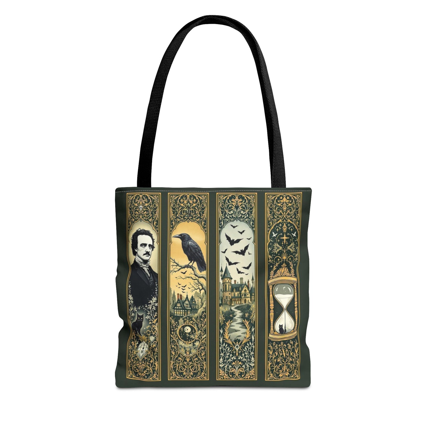 Edgar Allan Poe Tote Bag Gothic Literary Gift for Book Lover Dark Academia Macabre Accessory Halloween Tote Fall School Bag for Poetember Bags Printify 13" × 13'' Black