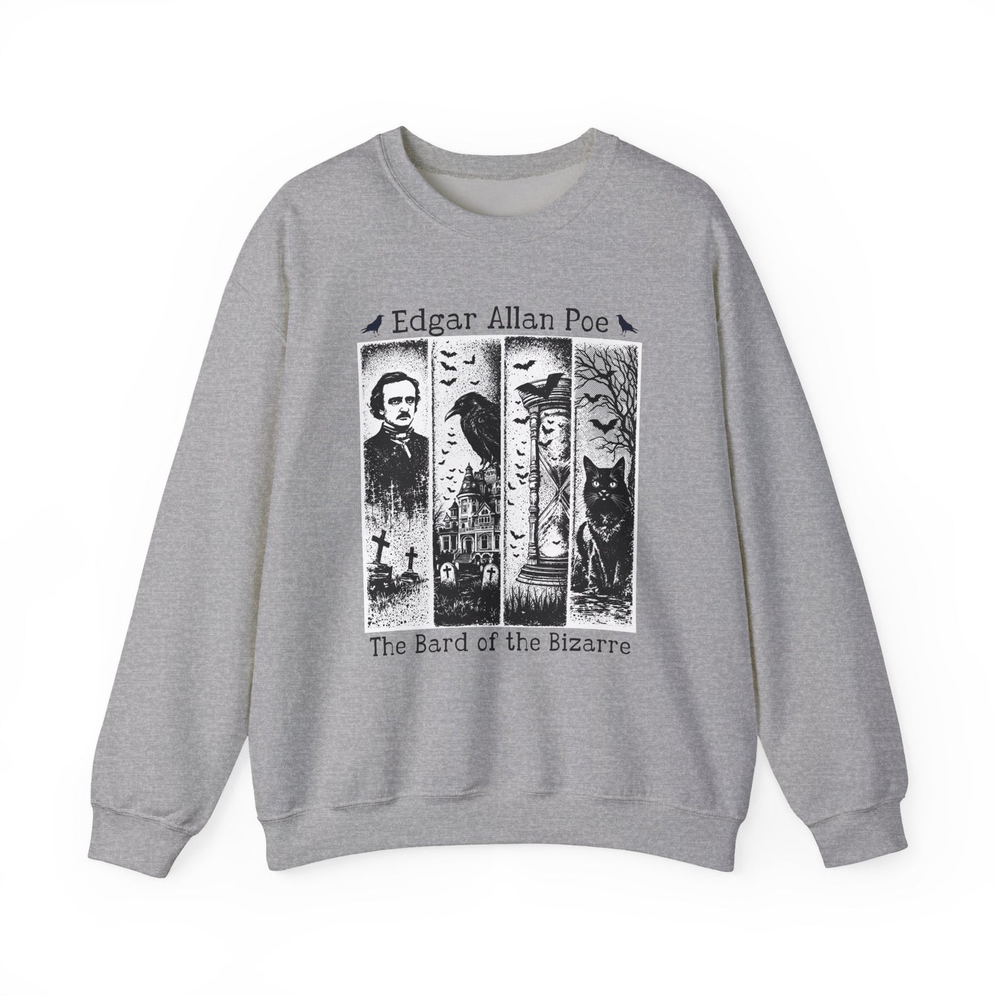 Edgar Allan Poe Sweatshirt The Raven Nevermore Gothic Horror Sweater Dark Academia Macabre Halloween Gift for Book Lovers Birthday Christmas Sweatshirt Printify Sport Grey S