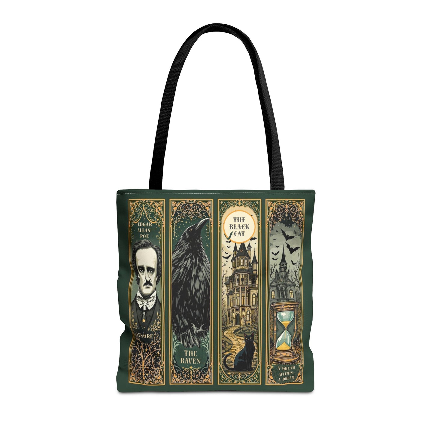 Edgar Allan Poe Tote Bag Gothic Literary Gift for Book Lover Dark Academia Macabre Accessory Halloween Tote Fall School Bag for Poetember Bags Printify 16" × 16'' Black