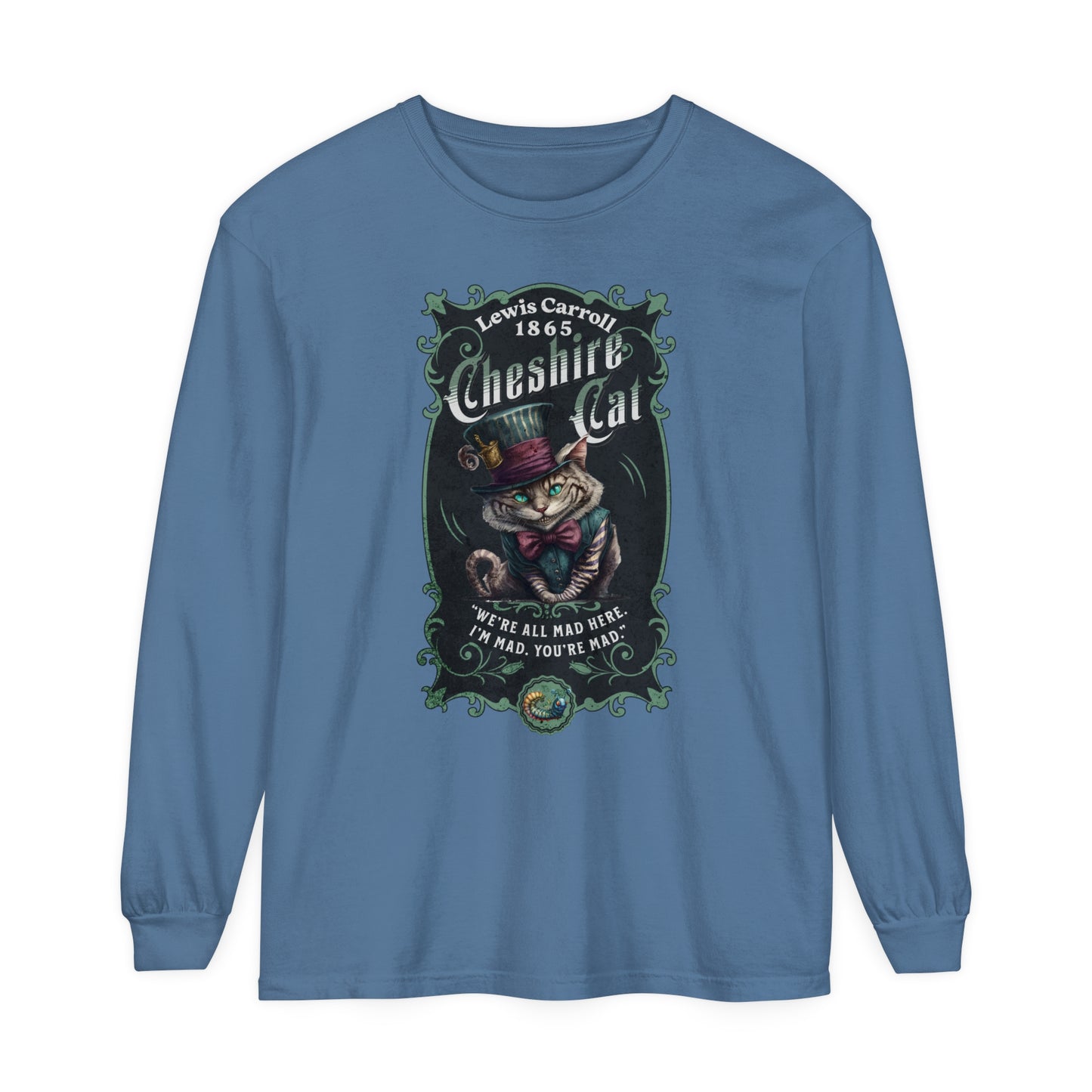 Cheshire Cat Long Sleeve Shirt, Alice in Wonderland, Lewis Carroll Dark Academia TShirt Mad Hatter Tea Party Bookish Book Lover Booktok Gift Long-sleeve Printify Blue Jean S