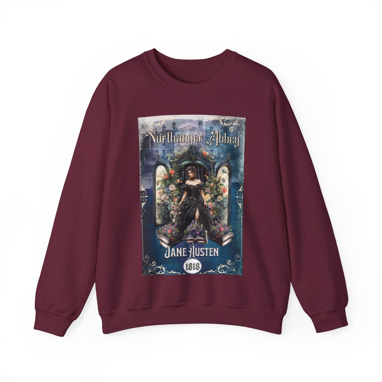 Jane Austen Sweatshirt, Northanger Abbey Historical Romance Sweater, Bookish Literary Jane Austen Fan Art Gift, Gift for Her, Bookclub Shirt Sweatshirt Printify S Maroon