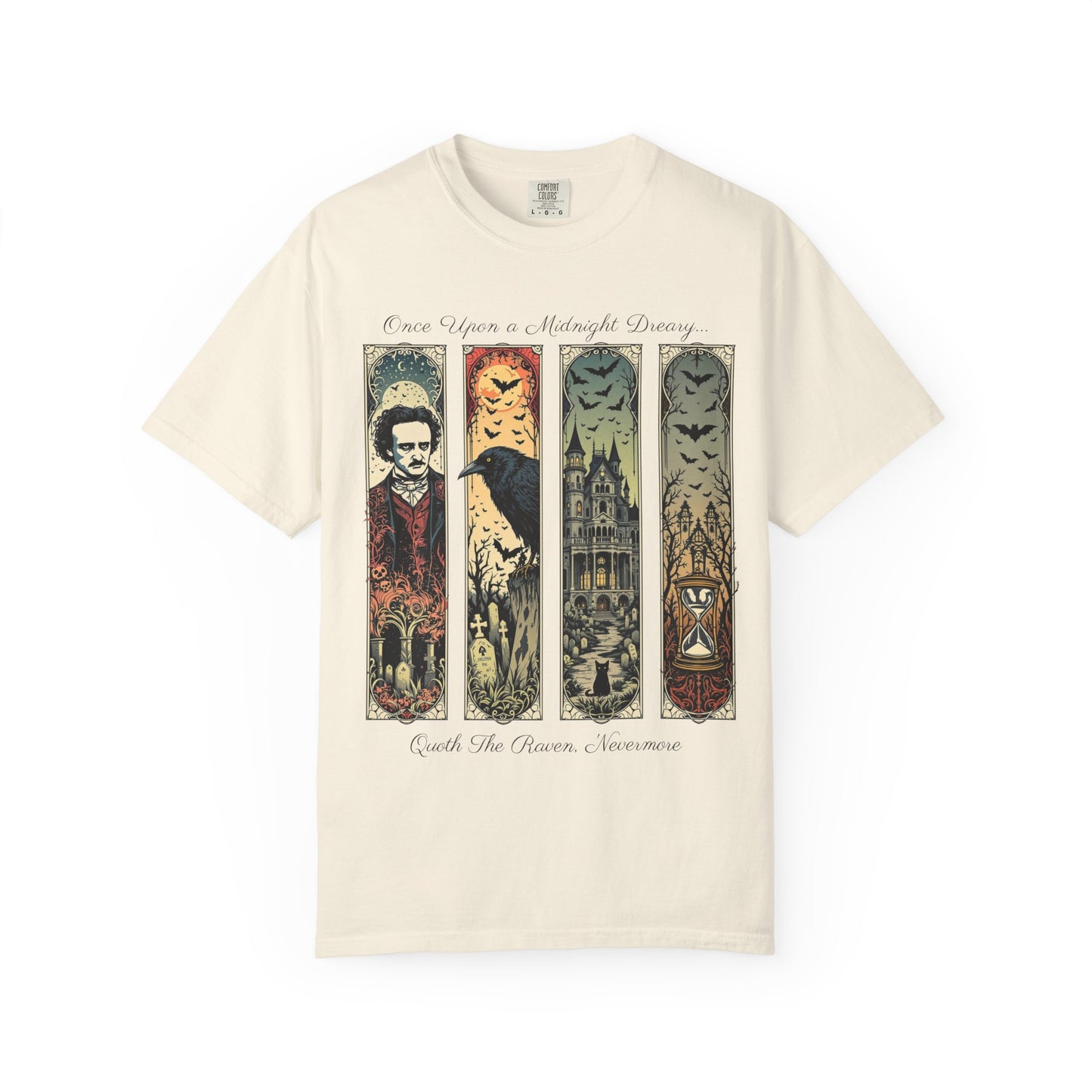 Edgar Allan Poe T-Shirt Gothic Graphic Tee The Raven Nevermore Quote Horror Literature Shirt Dark Academia Aesthetic Halloween Party Gift T-Shirt Printify Ivory S