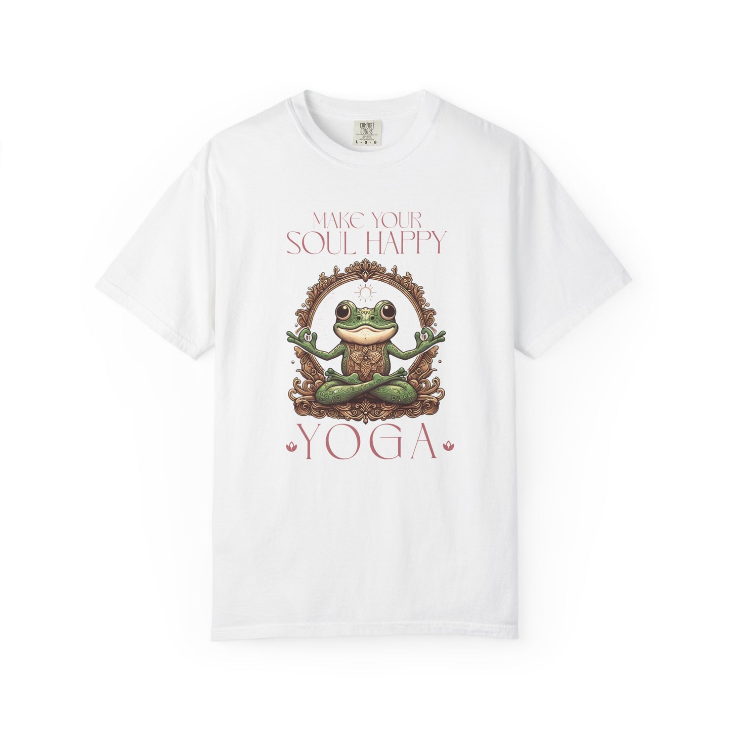 Pink Yoga Frog Make Your Soul Happy Unisex T-Shirt, Casual Wear, Highlander Fan Gift, T-Shirt Printify White S