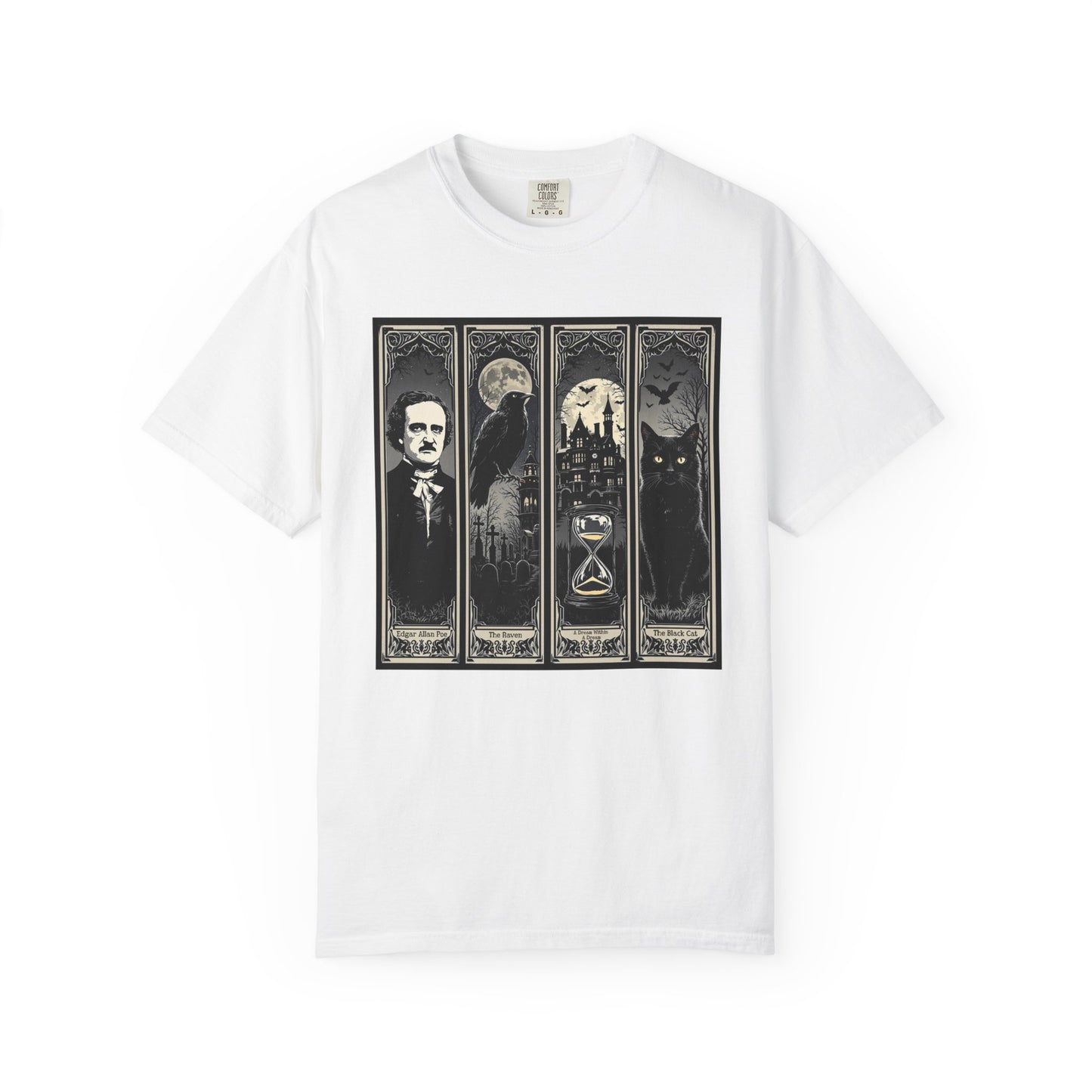 Edgar Allan Poe T-Shirt Gothic Graphic Tee The Raven Nevermore Quote Horror Literature Shirt Dark Academia Aesthetic Halloween Party Gift T-Shirt Printify White S