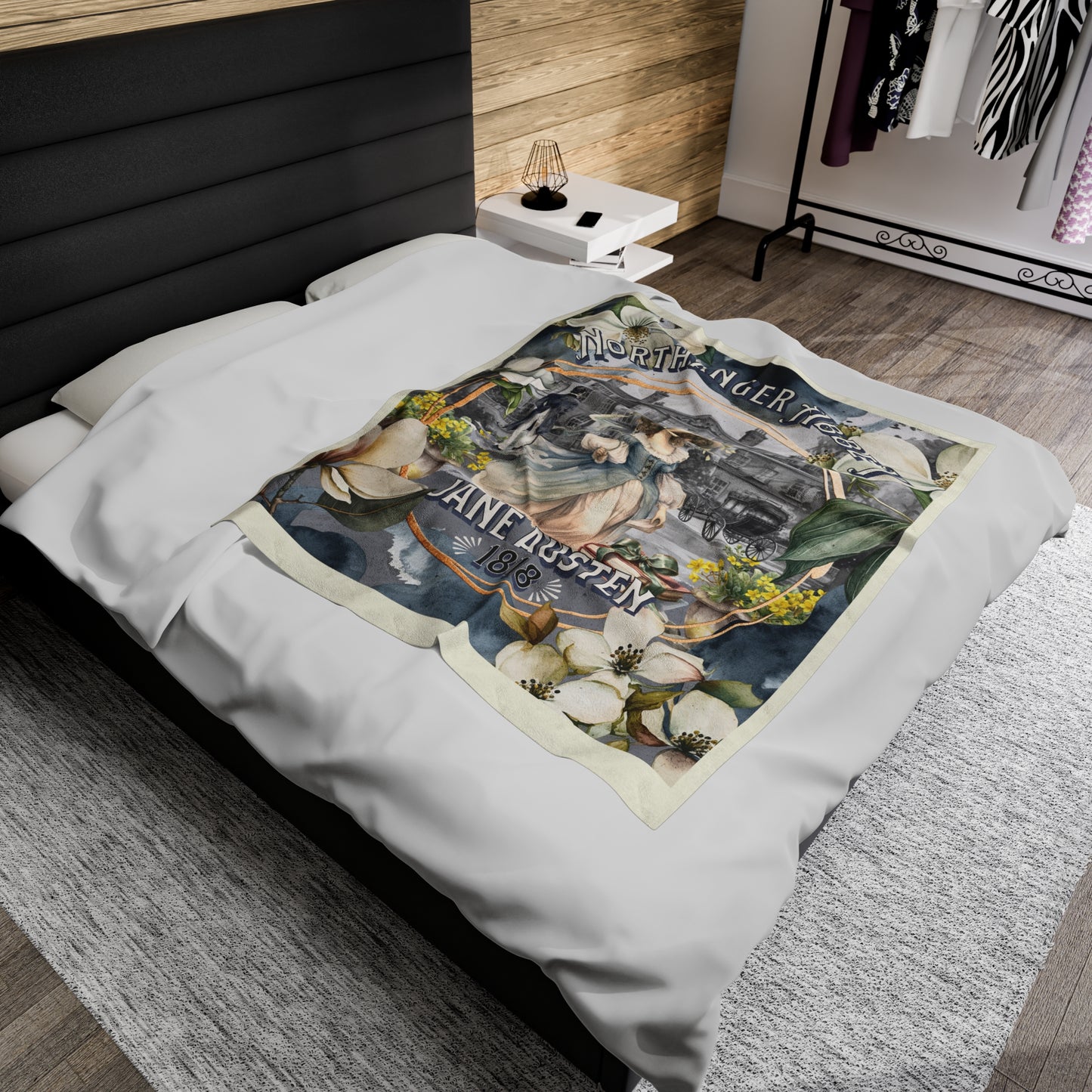 Jane Austen Plush Throw Blanket, Northanger Abbey Historical Romance Gift, Bookish Literary Jane Austen Fan Art Gift, Gift for Her, Bookclub All Over Prints Printify
