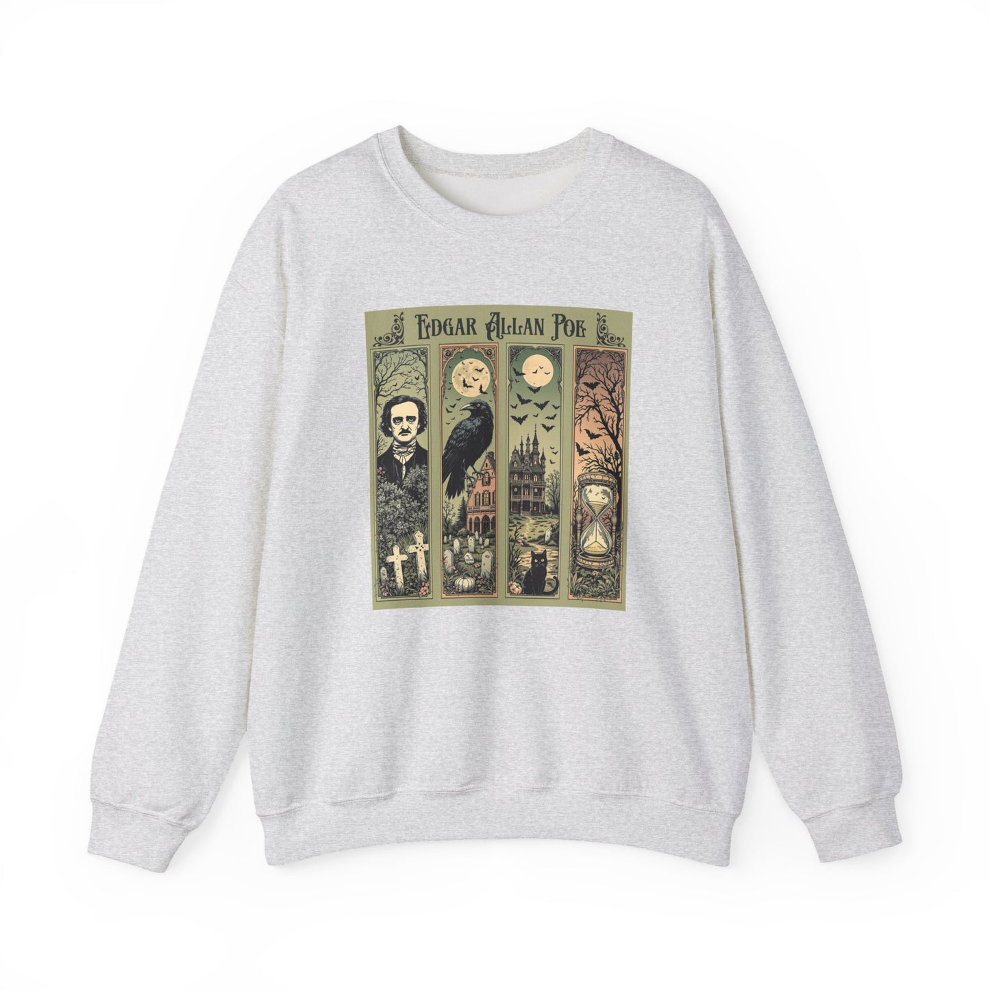 Edgar Allan Poe Sweatshirt The Raven Nevermore Gothic Horror Sweater Dark Academia Macabre Halloween Gift for Book Lovers Birthday Christmas Sweatshirt Printify Ash S