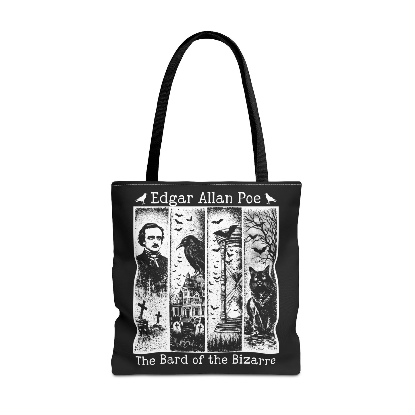Edgar Allan Poe Tote Bag Gothic Literary Gift for Book Lover Dark Academia Macabre Accessory Halloween Tote Fall School Bag for Poetember Bags Printify 18" × 18'' Black