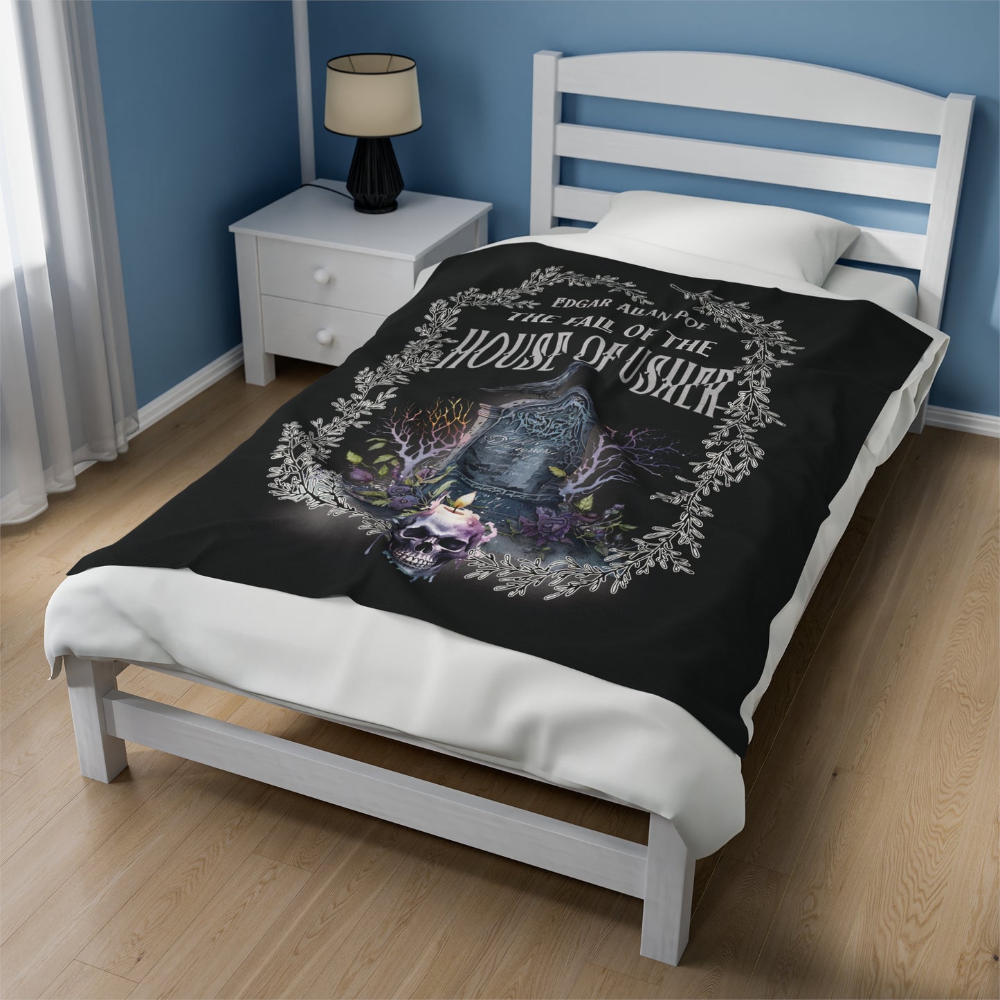Edgar Allan Poe, The Fall Of The House Of Usher Throw Blanket, Book Lover Reading Blanket, Gothic Dark Academia, Horror Movie Watching Plush All Over Prints Printify
