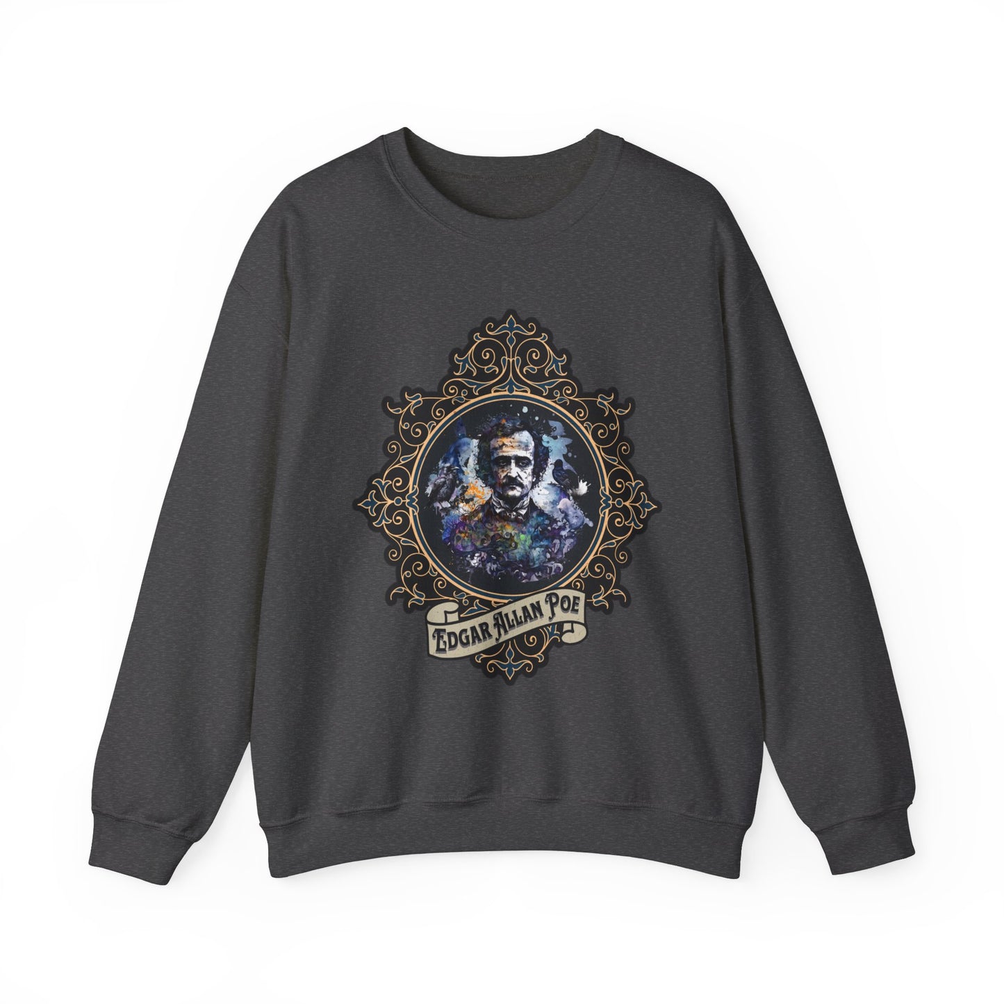 Edgar Allan Poe, Poet, Poetry Lover Sweatshirt, Book Lover, Halloween, Haunting Gothic Gift, Light, Dark Academia, Horror Movie Sweater Sweatshirt Printify S Dark Heather