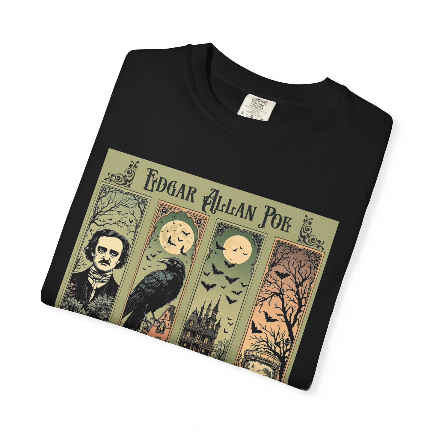 Edgar Allan Poe T-Shirt Gothic Graphic Tee The Raven Nevermore Quote Horror Literature Shirt Dark Academia Aesthetic Halloween Party Gift