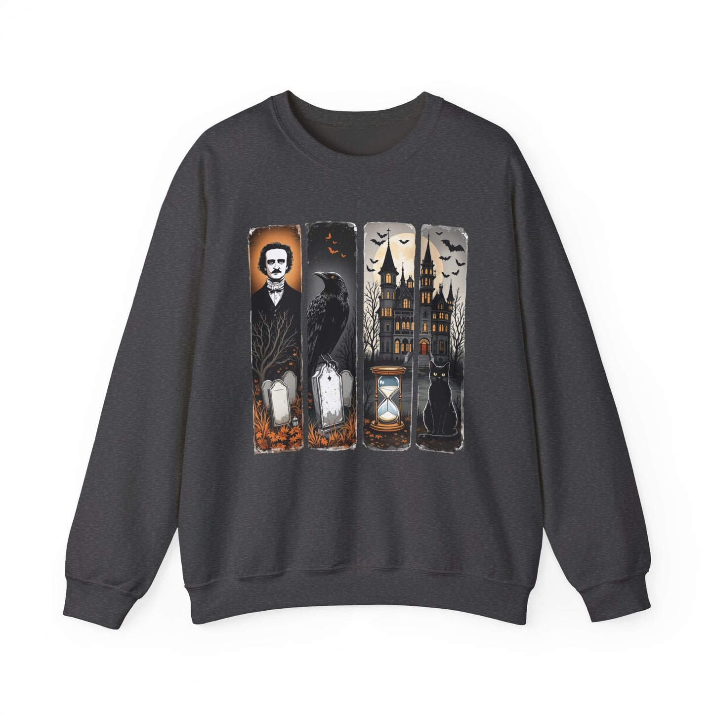 Edgar Allan Poe Sweatshirt The Raven Nevermore Gothic Horror Sweater Dark Academia Macabre Halloween Gift for Book Lovers Birthday Christmas Sweatshirt Printify Dark Heather S