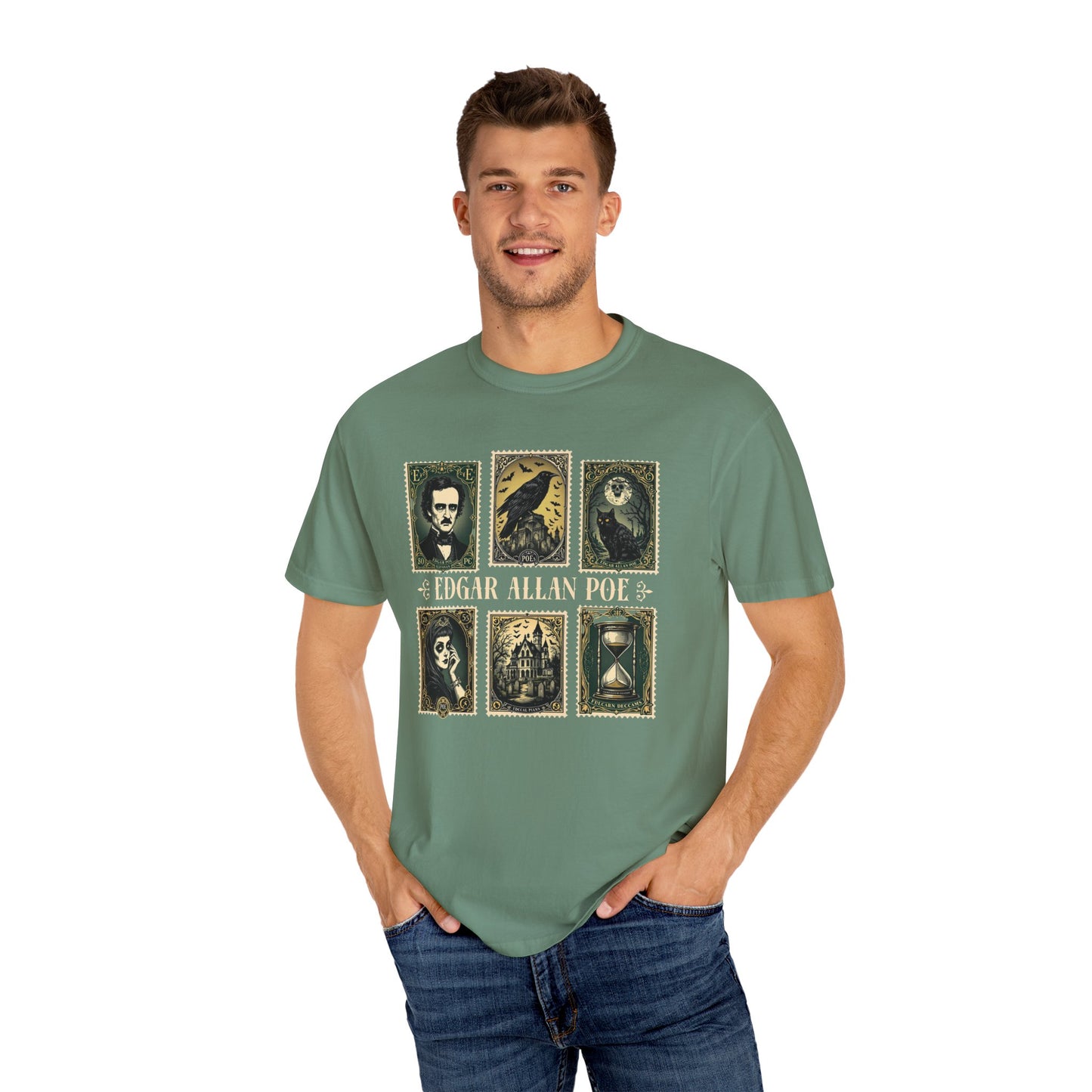 Edgar Allan Poe T-Shirt Gothic Graphic Tee The Raven Nevermore Quote Horror Literature Shirt Dark Academia Aesthetic Halloween Party Gift