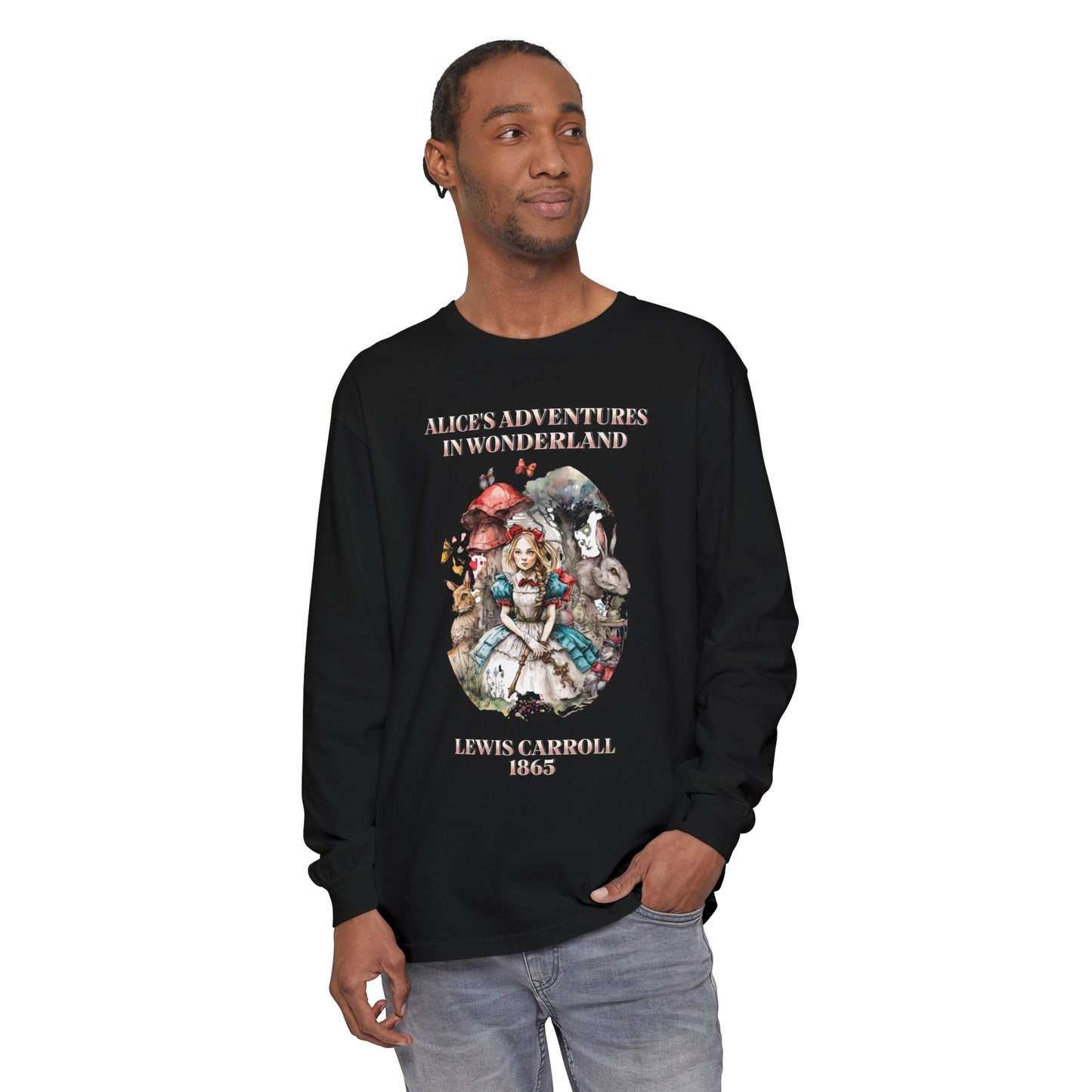 Alice in Wonderland Vintage Long Sleeve Shirt, Lewis Carroll Dark Academia TShirt, Mad Hatter Tea Party Queen of Hearts Bookish Booktok Gift Long-sleeve Printify